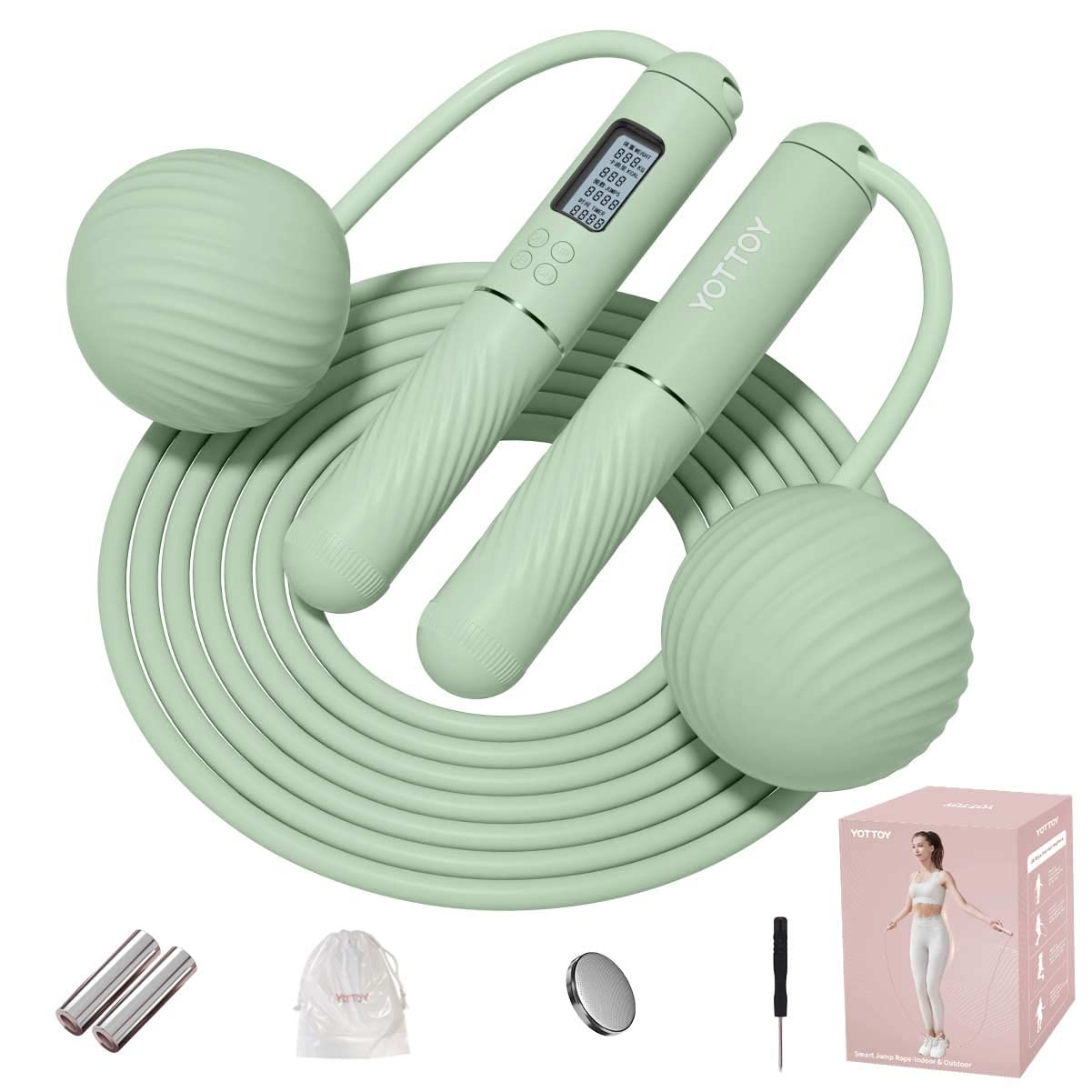 YOTTOY Cordless Jump Rope with Counter - Ropeless Jump Rope 2 In 1 with Large Cordless Ball-Weighted Jump Rope for Women with LCD Display and Tangle-Free-Ideal for Cardio, Crossfit, and HIIT Workouts