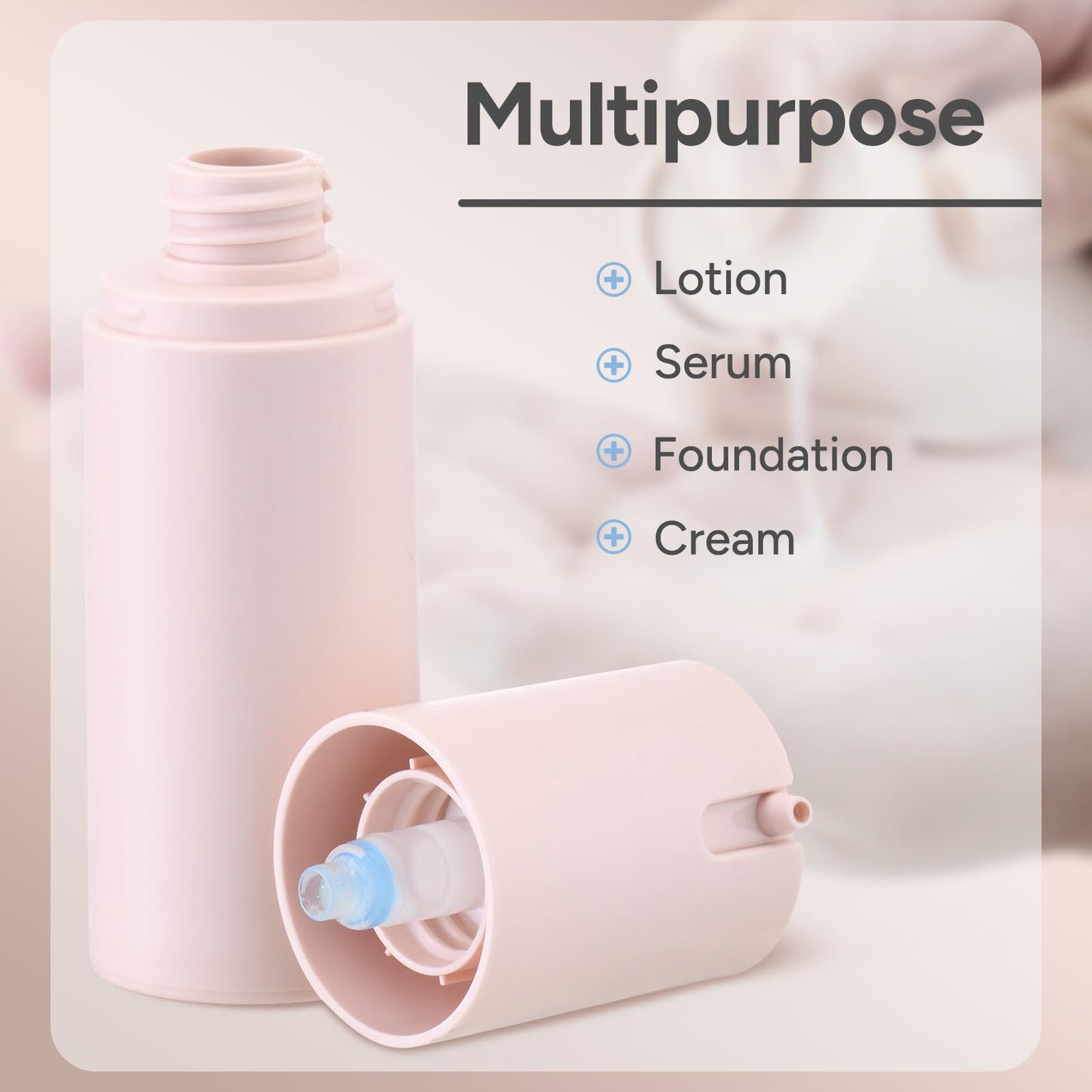 Airless Pump Bottles Travel: Lotion Dispenser for Small Size - Empty Shampoo Containers - Mini Vacuum Jar for Cream - 1 oz Plastic Pink