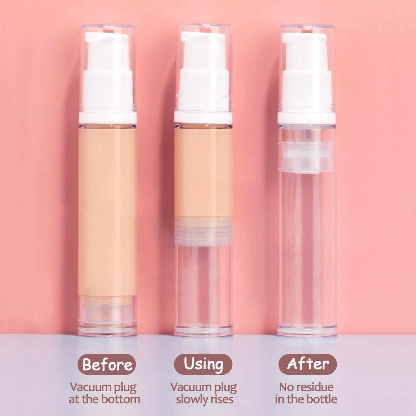 BlingKingdom 3pcs Empty Airless Pump Bottle Refillable Clear Travel Lotion Pump Containers Vacuum Cosmetic Container Vacuum Press Pump Bottles for DIY Foundation, Gel, Essence, Moisturiser (10Ml)