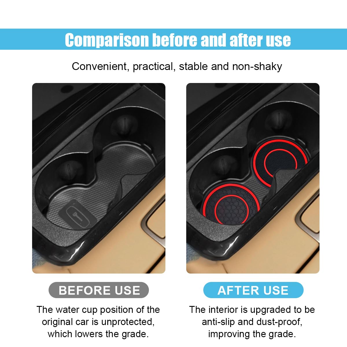 2PCS Car Cup Holder Coasters, 2.75 Inch Auto Non-Slip Anti Dust Cup Mats, Console Cup Holder Insert Coaster Auto Insulated Mats, Universal Interior Accessories for Most Cars (Red)
