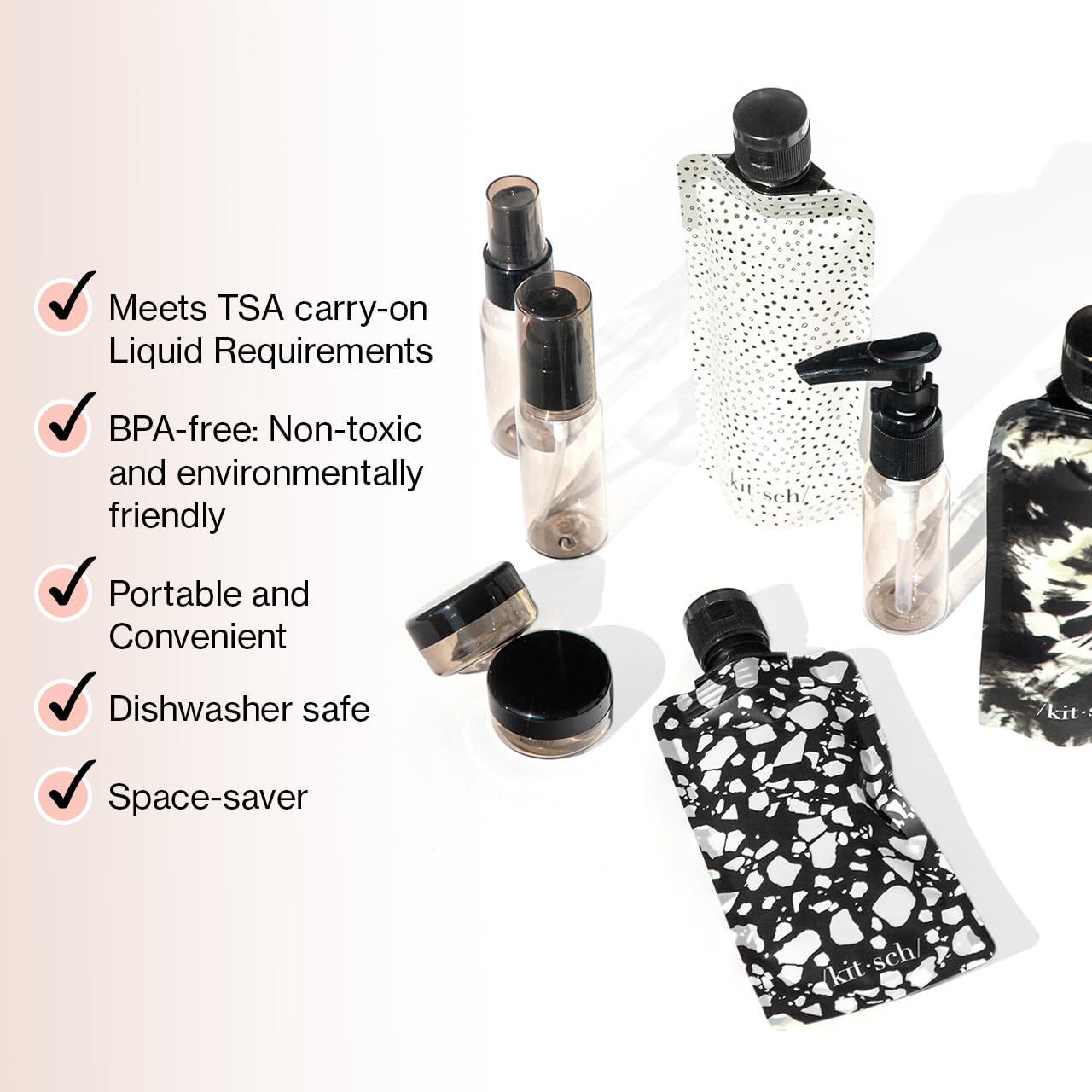 Kitsch Travel Bottles for Toiletries - TSA Approved Bottles, Refillable, Leak-Proof Travel Size Containers, Essentials Kit for Shampoo, Conditioner, Lotion and More - 11 Pack