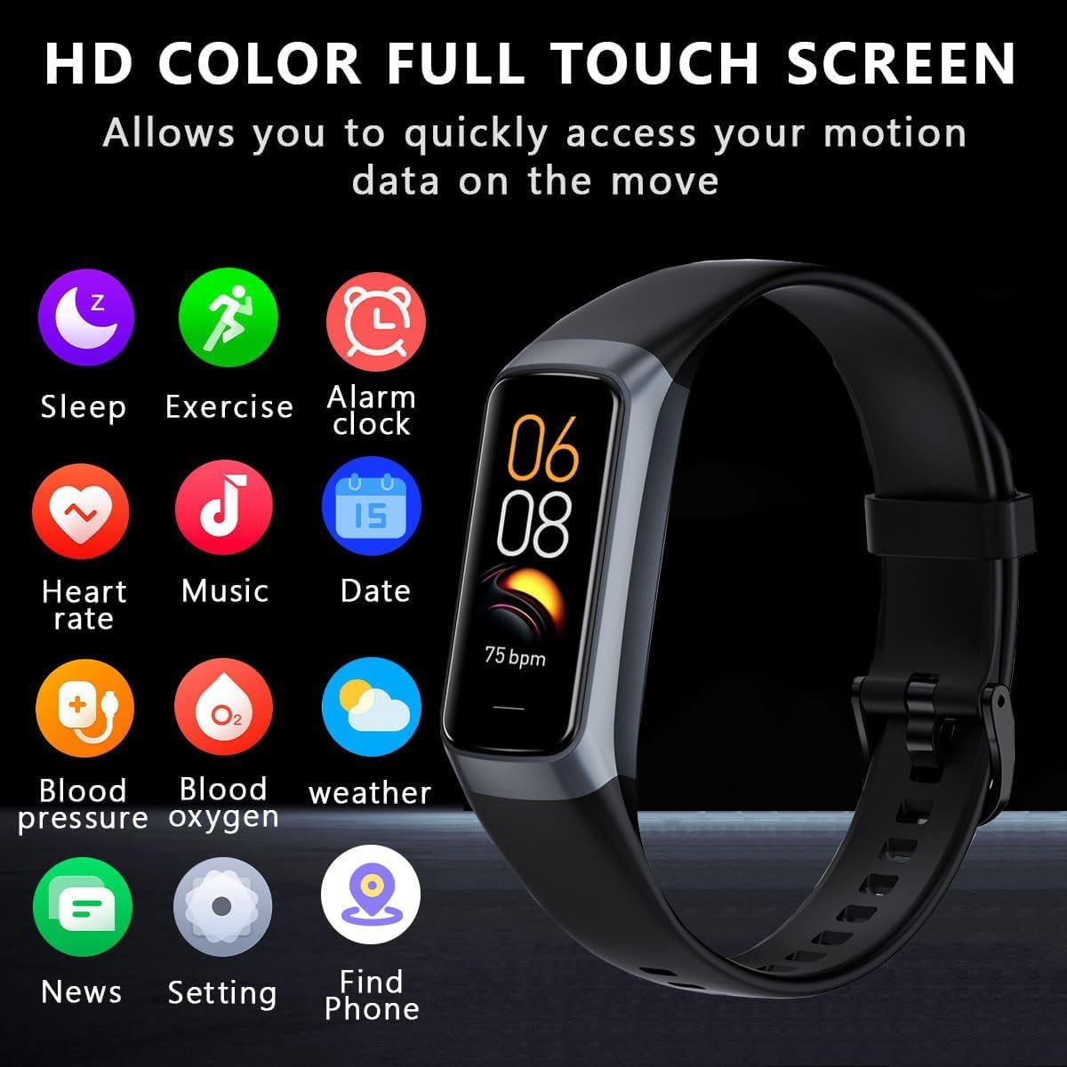 Fitness Tracker with 24/7 Blood Oxygen Heart Rate and Sleep Monitor,IP68 Waterproof,1.10''AMOLED Touch Color Screen,Step Counter Health Activity Trackers for Women Men (Black)