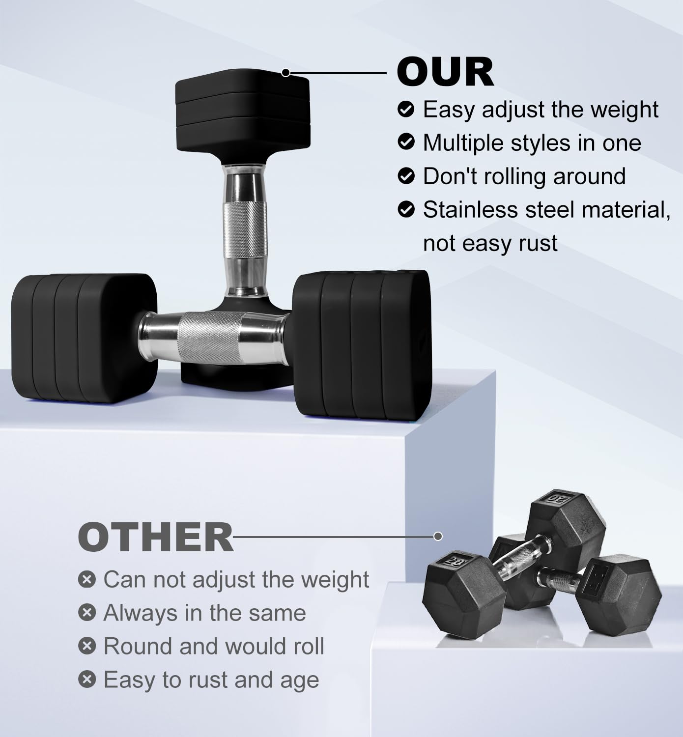 20LBS Adjustable Dumbbell Set, 4 in 1 Free Weights Dumbbells Set for Women Men Hand Weights Sets Adjust Dumbbell Weight Sets for Home Gym Exercise Workout Strength Training Equipments, Black