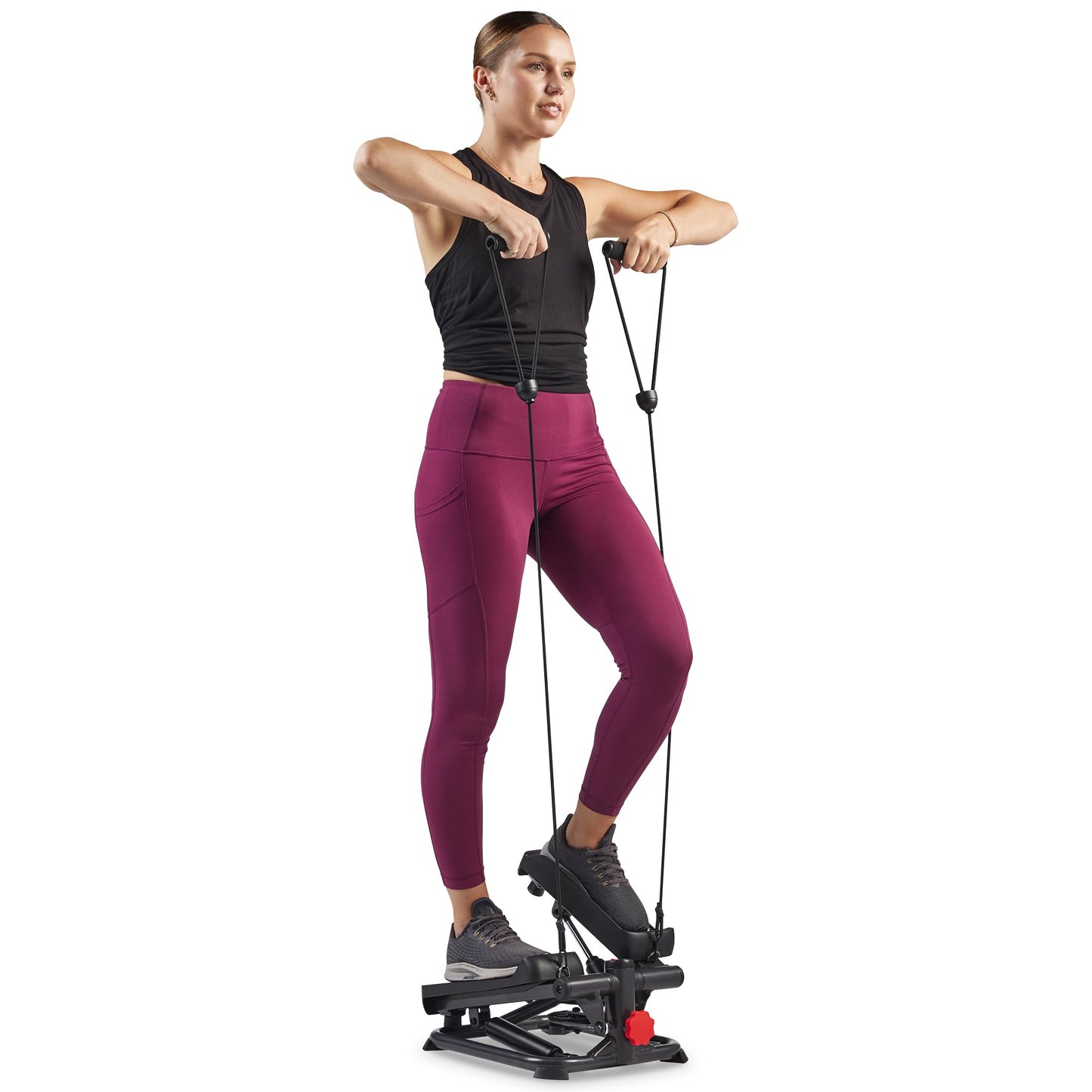 Sunny Health & Fitness Total Body Smart 2-in-1 Stepper Machine, Total Body Workout, Adjustable Hydraulic, LCD Monitor, Resistance Bands, Non-Slip Pedals with Smart SunnyFit App - SF-S0978Smart