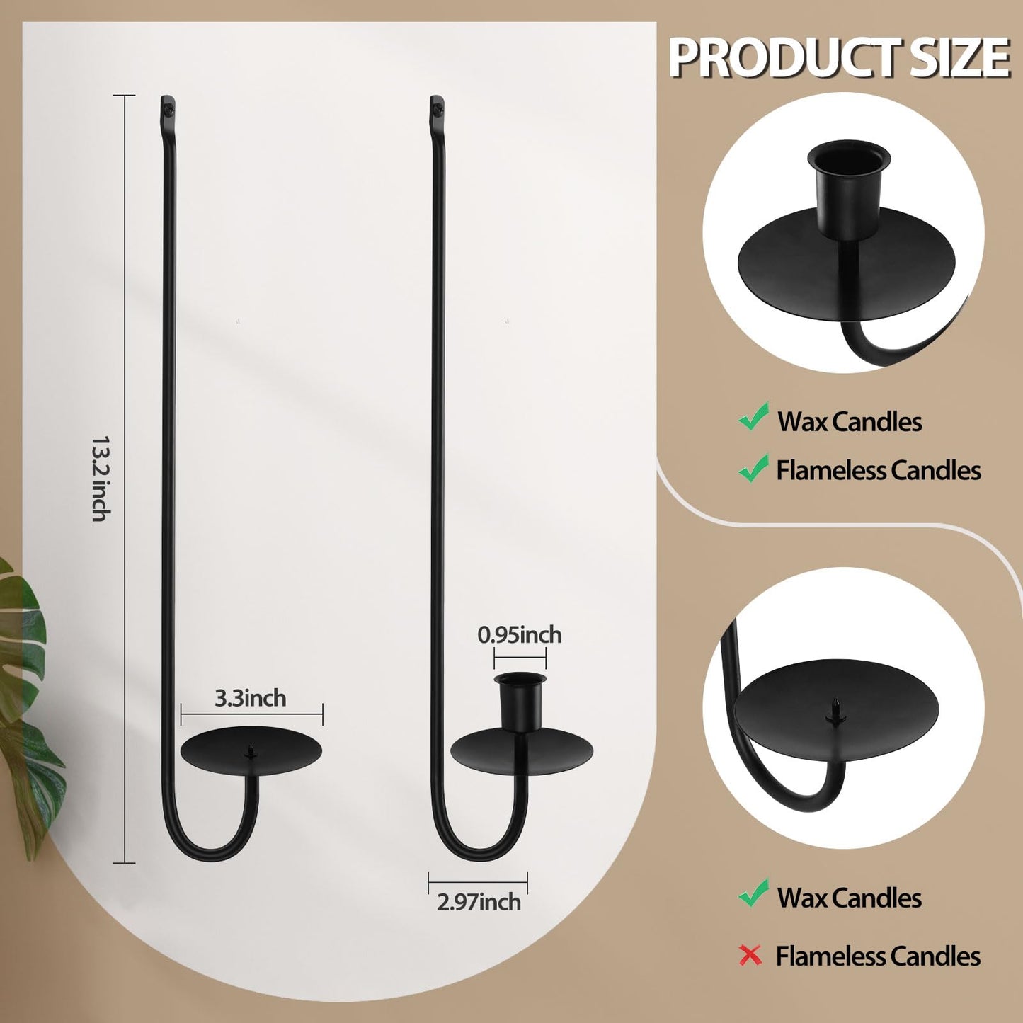 Candle Sconces Set of 2, XAROO Taper & Pillar Wall Candle Holder, Black Wall Sconces Set of Two, Decor for Entryway, Stair Corner, Living Room