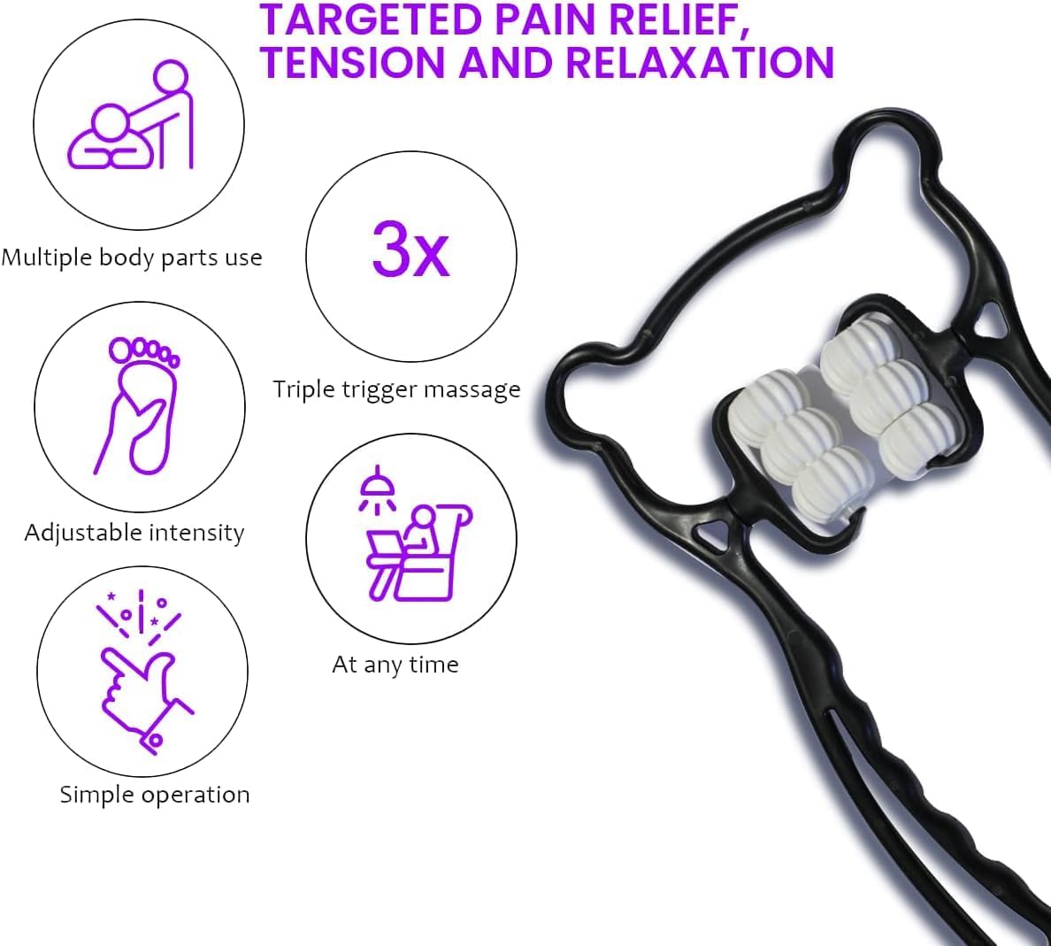 Cervical Spine Neck Massager Roller:6 Balls Massage Point Roller Deep Preesure Relief Handheld Neckbud Massager for Neck Back Shoulder Waist Legs Black