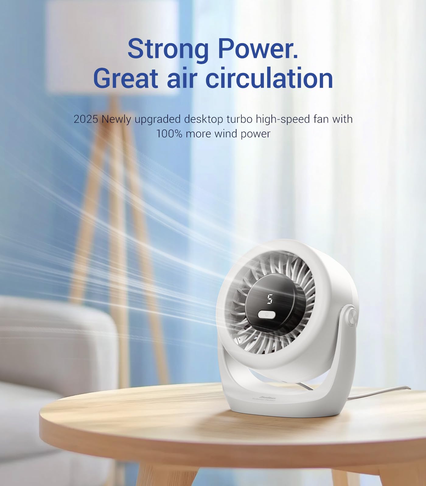 Diveblues USB Desk Turbo Fan, Ultra-Quiet Mini Desk Fan, Powerful Wind, LED Display, 5 Speed, 360° Rotating Small Portable Fan for Home, Office and Outdoor Cool Tech Gadgets - TurboBreeze