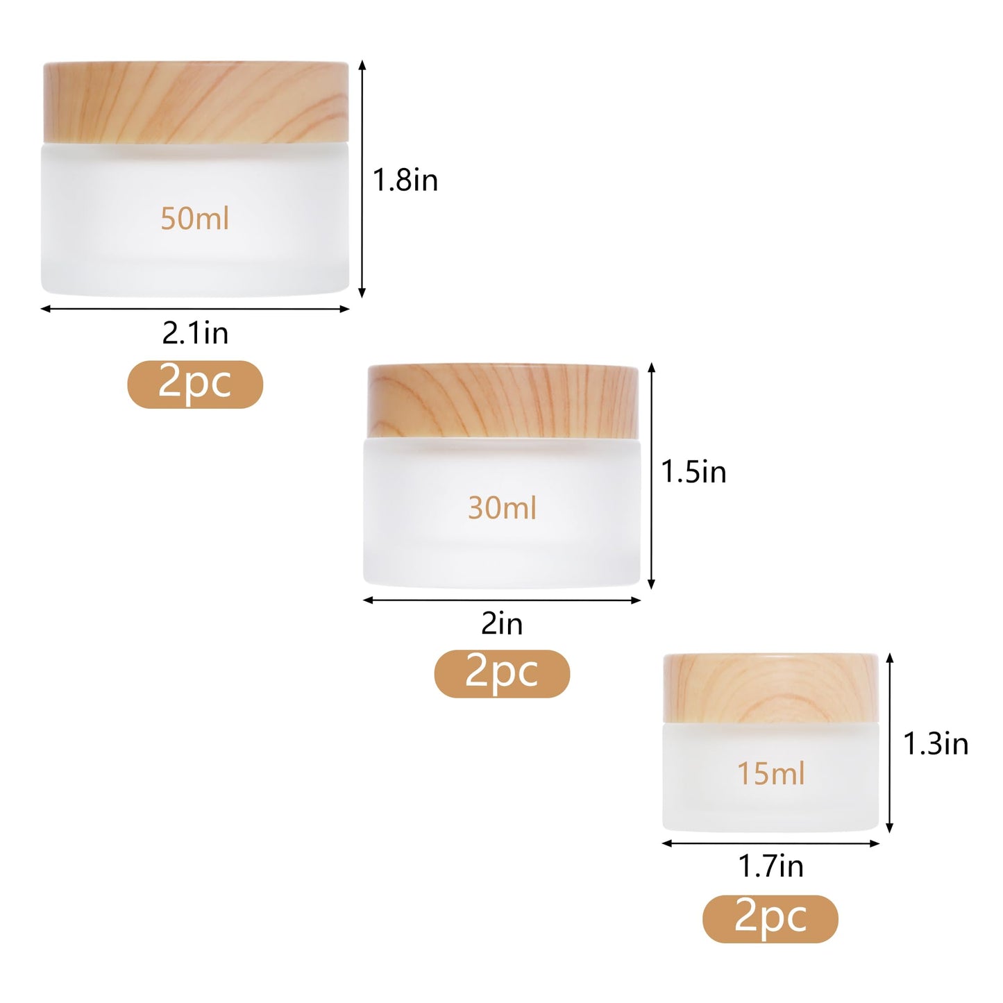 Miayon 6Pcs Glass Cosmetic Container with Wood Grain Lid Refillable Cosmetic Jar Frosted Glass Cream Container with Leak-proof Lid Empty Sample Jar for Makeup,Lotion,Eye Creams,Scrub Cream,Home Travel