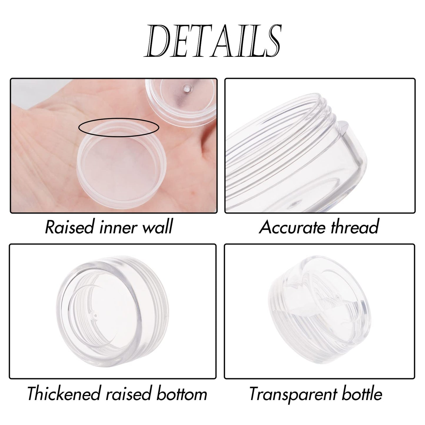 ZEJIA 5 Gram Sample Containers with Lids, Mini Makeup Containers, Empty Plastic Travel Cosmetic Containers with Labels(50 Count, Clear Lid)