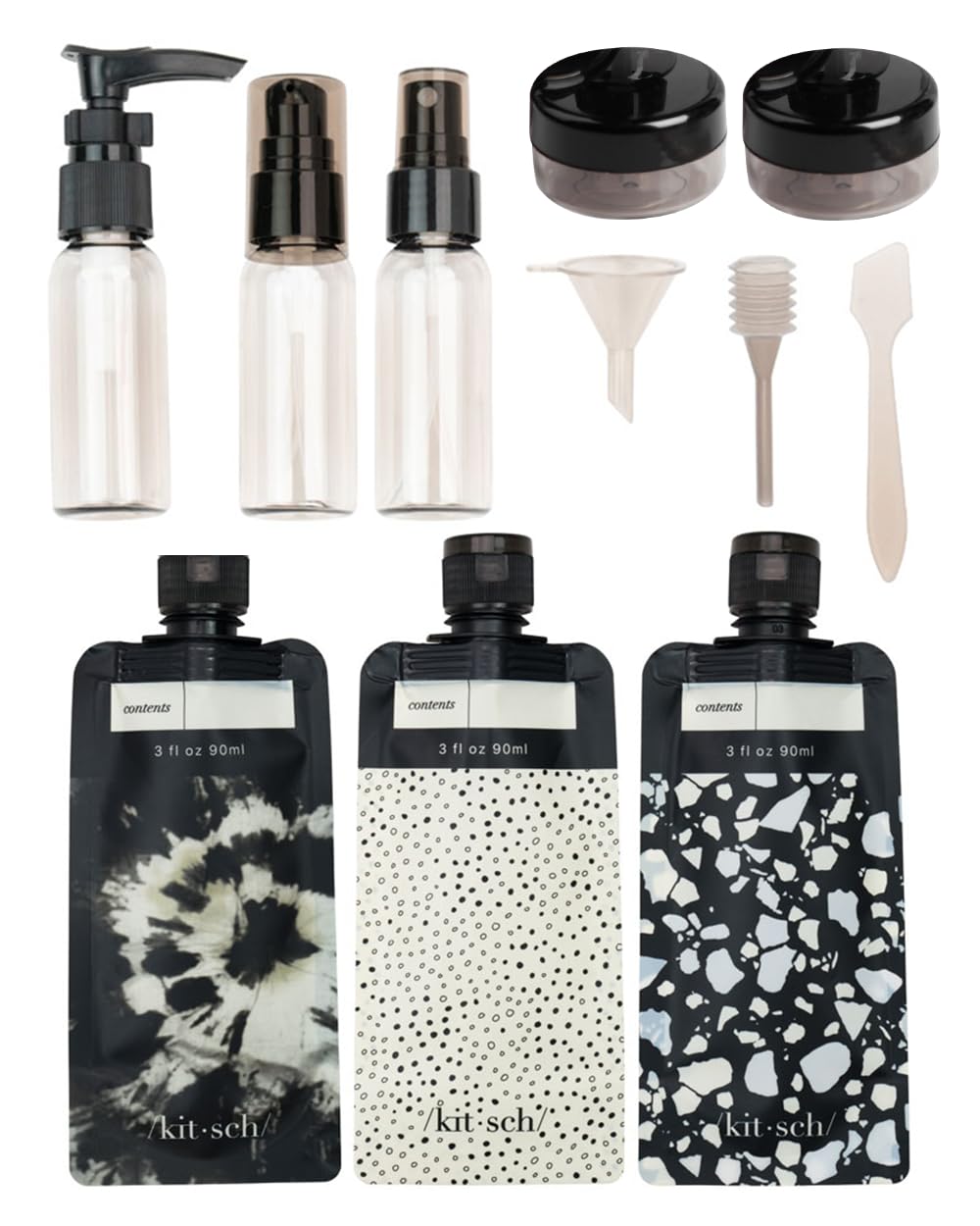 Kitsch Travel Bottles for Toiletries - TSA Approved Bottles, Refillable, Leak-Proof Travel Size Containers, Essentials Kit for Shampoo, Conditioner, Lotion and More - 11 Pack