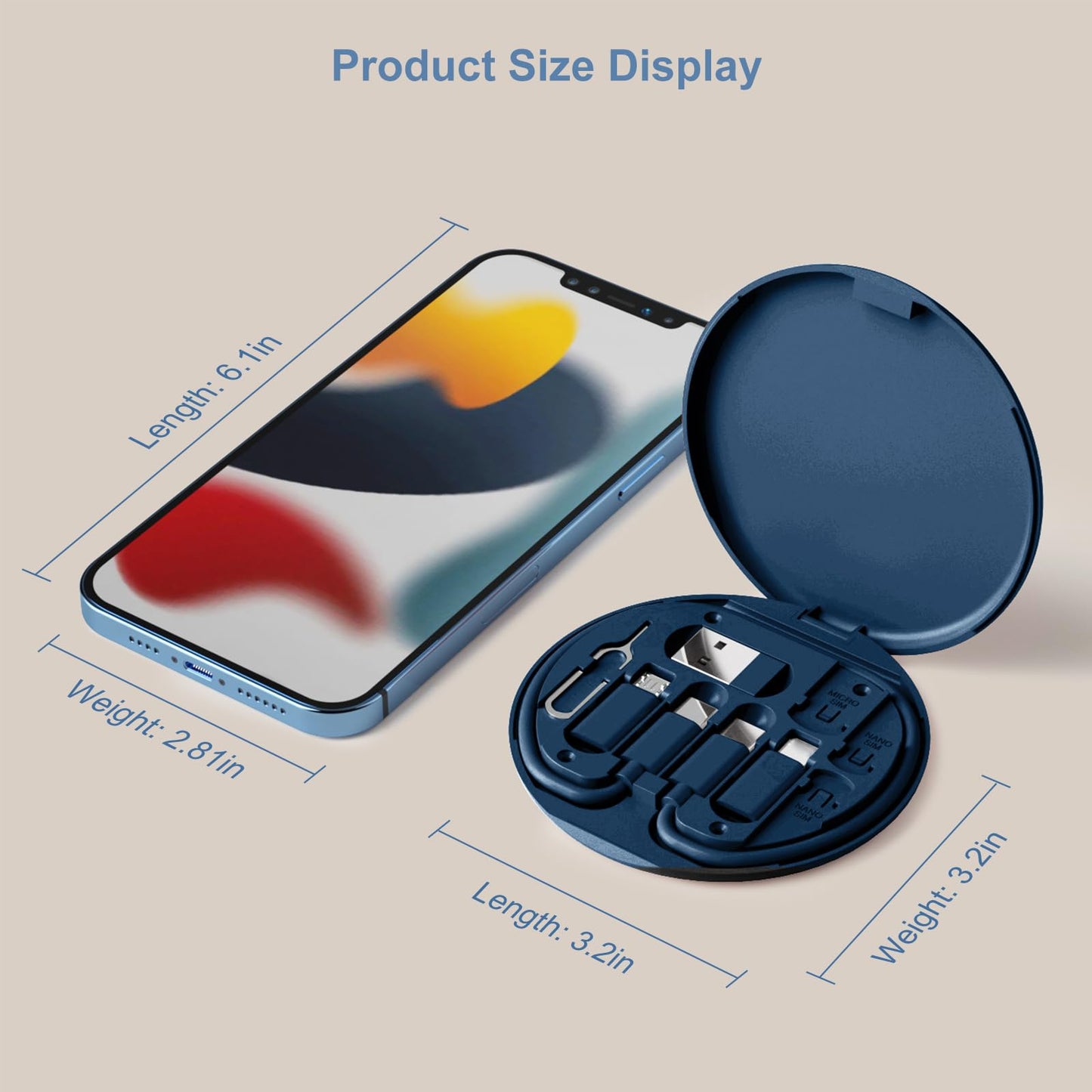 USB C Adapter, Multiple Charging Cable Case Contains OTG Adapters for USB C, USB A to USB C Male Cable, Micro USB to Micro USB, Equipped with SIM Extractor/SIM Slot/Phone Holder
