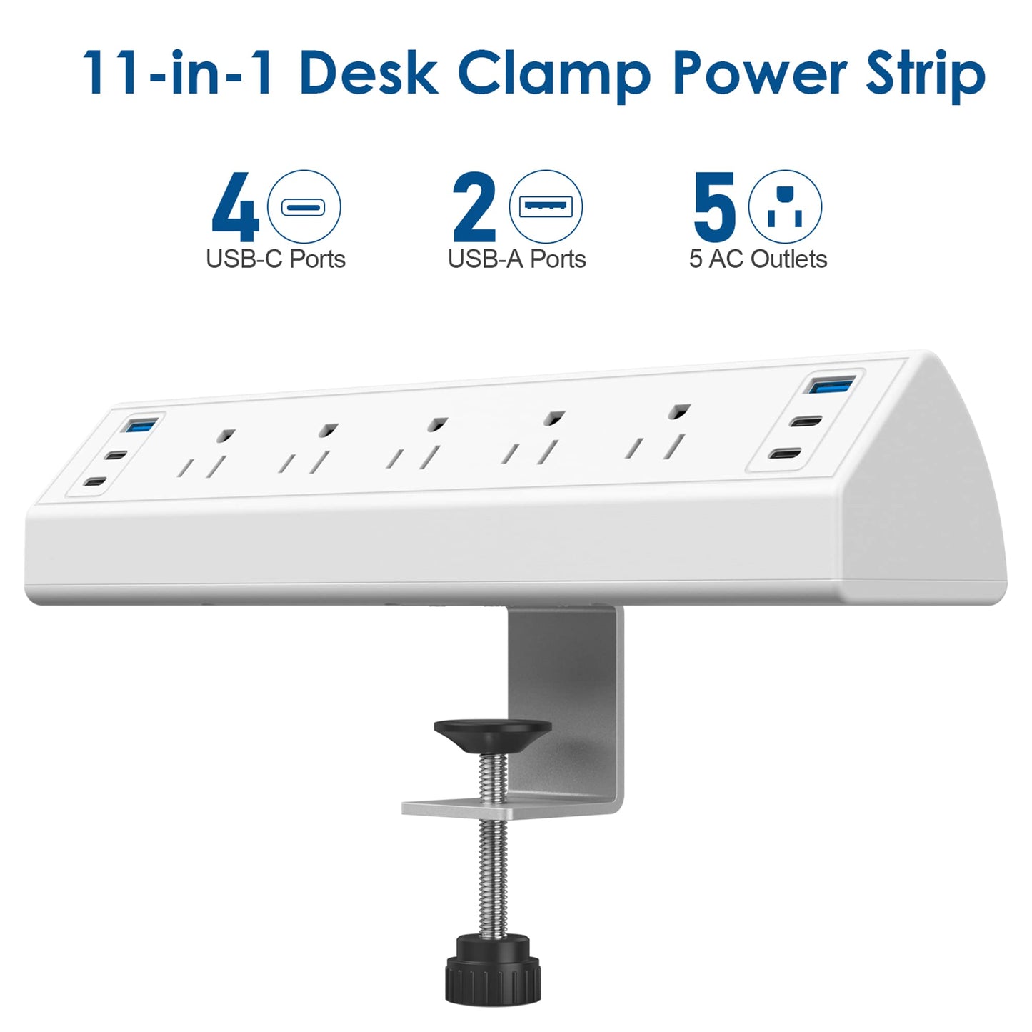 Desk Clamp Power Strip USB C,40W Total Fast Charging Station,4 PD 20W USB C Ports, Nightstand Edge Mount Power Strip with 5 AC Outlets Surge Protector,6ft Cord,Fit 1.96" Tabletop Edge
