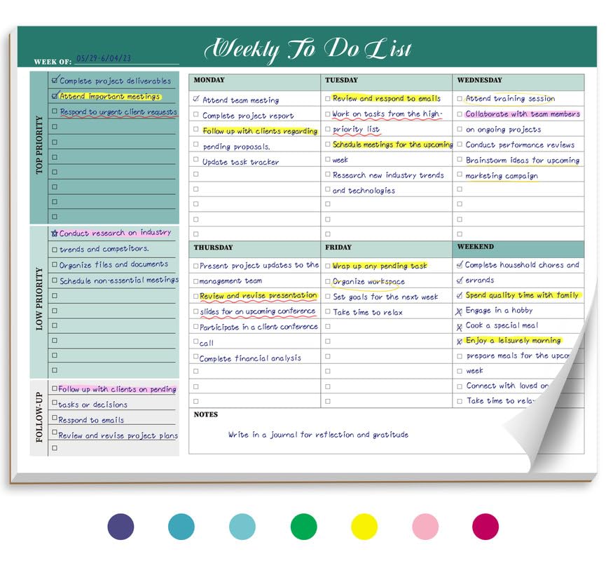 Weekly To Do List Notepad with 52 Tear Off Sheets(8.5"×11")- Undated Weekly Desk Planner for Women & Man,Work and Home-Greenery Sway