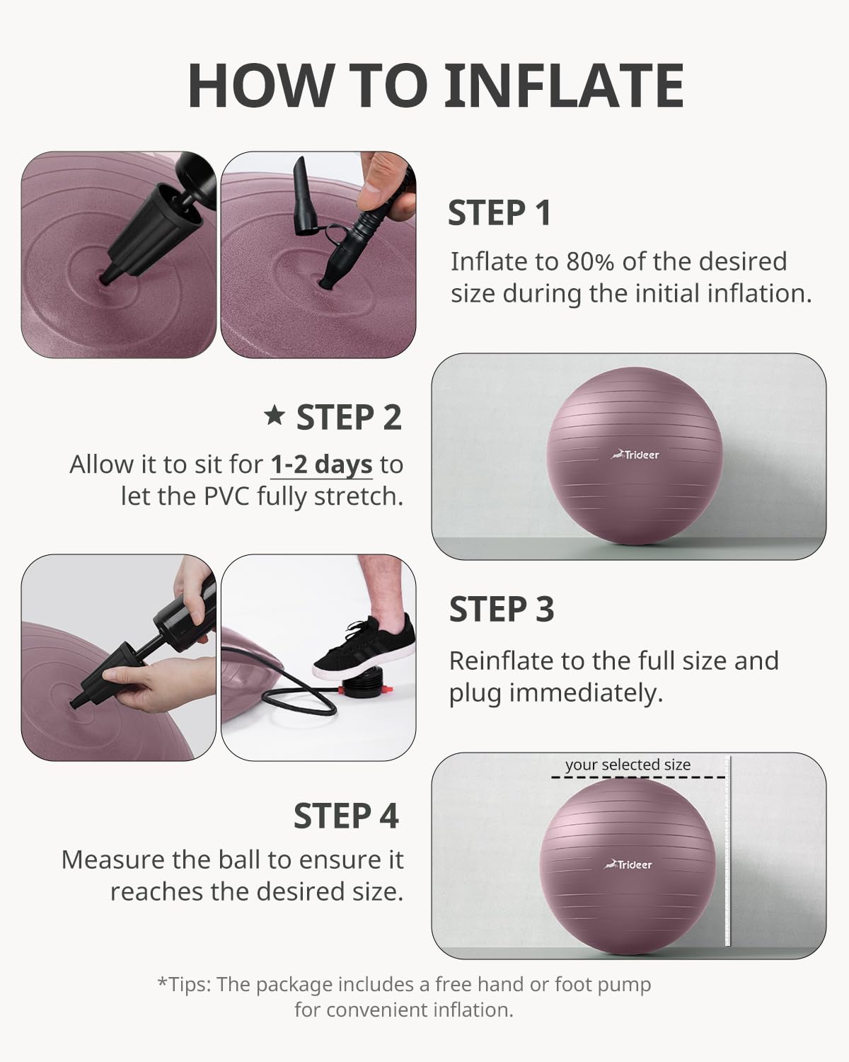 Trideer Yoga Ball - Exercise Ball for Workout pilates Stability - Anti-Burst and Slip Resistant for physical therapy, Birthing, Stretching & Core Workout, Office Ball Chair, Flexible Seating, Home Gym