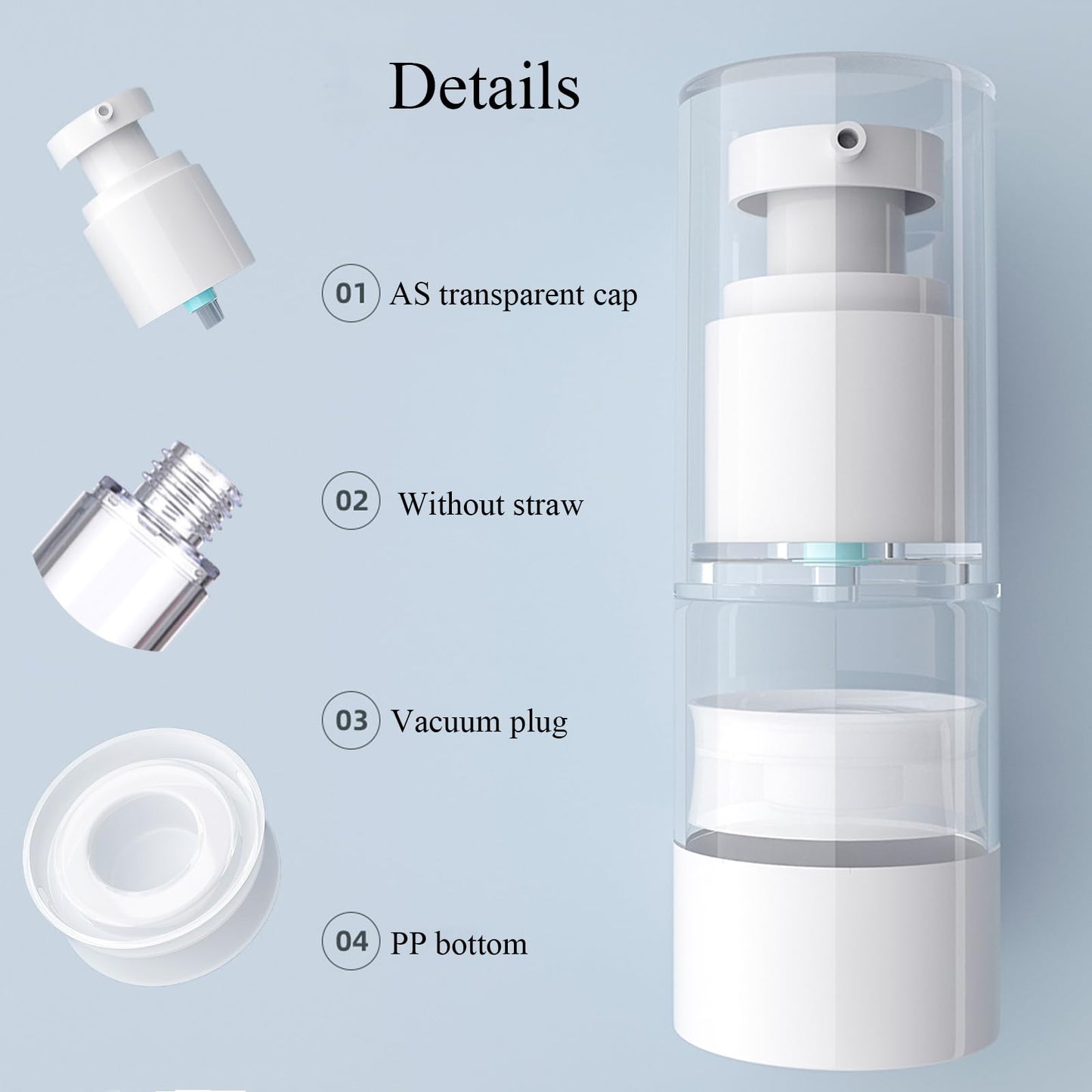 Qeuly 3 Pack Airless Pump Bottles 0.5 oz Travel Size Pump Bottle Lotion Container Refillable Cosmetic Pump Dispensers for Foundation Moisturizer Shampoo Toiletry (SN-15)