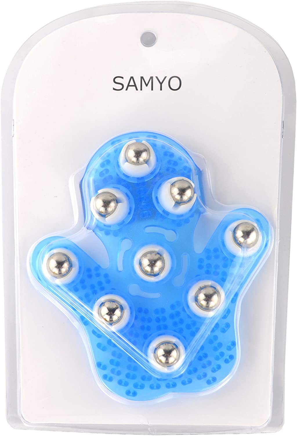 SAMYO Palm Shaped Massage Glove Body Massager with 9 360-degree-roller Metal Roller Ball Beauty Body Care (Blue)