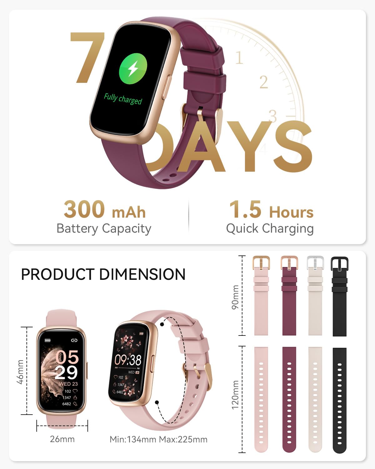 Fitness Tracker, Fitness Tracker Watches for Women with Heart Rate/Blood Oxygen/Sleep Monitor, 20+ Sports Modes Smart Watches for Women/Men, Activity & Step Tracker Smart Watch for Android/iOS Phones