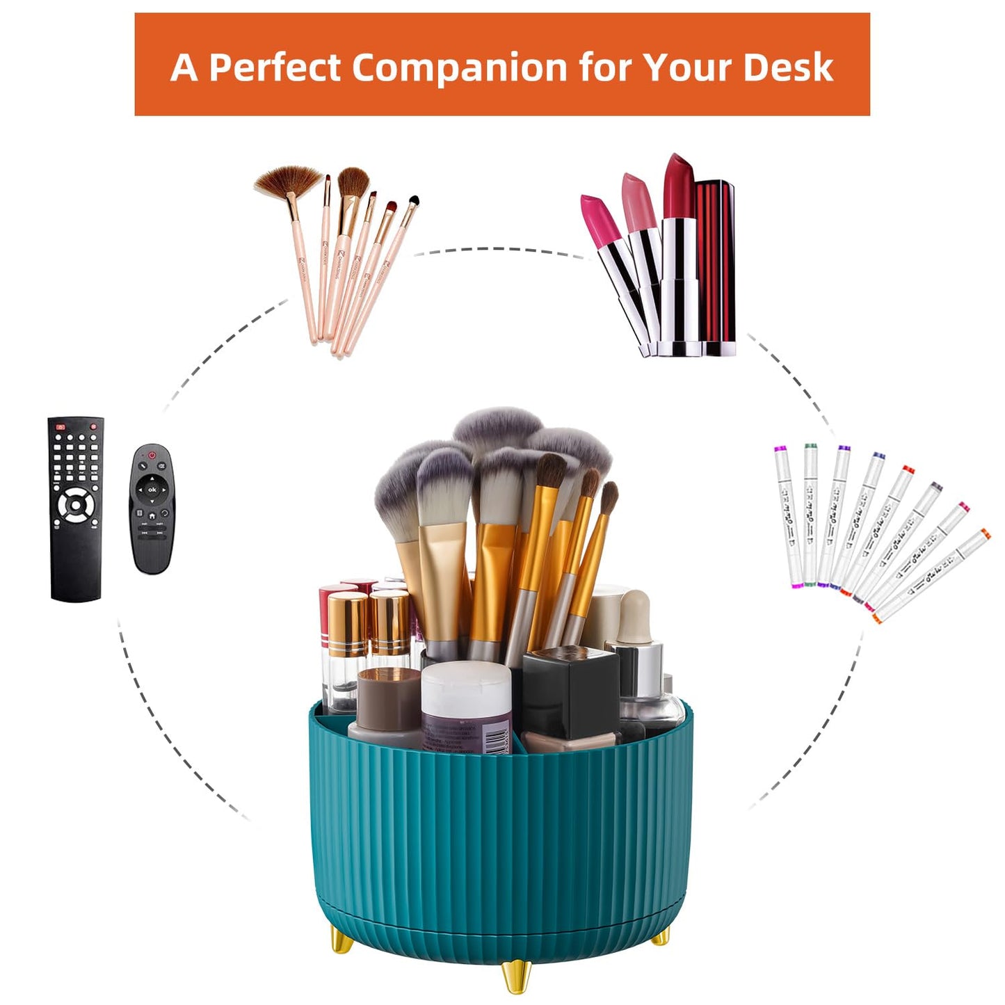 Marbrasse Desk Organizer, 360-Degree Rotating Pen Holder for Desk, Desk Organizers and Accessories with 5 Compartments Pencil Organizer, Art Supply Storage Box Caddy for Office, Home(Green)
