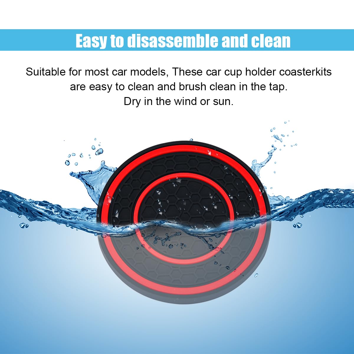 2PCS Car Cup Holder Coasters, 2.75 Inch Auto Non-Slip Anti Dust Cup Mats, Console Cup Holder Insert Coaster Auto Insulated Mats, Universal Interior Accessories for Most Cars (Red)