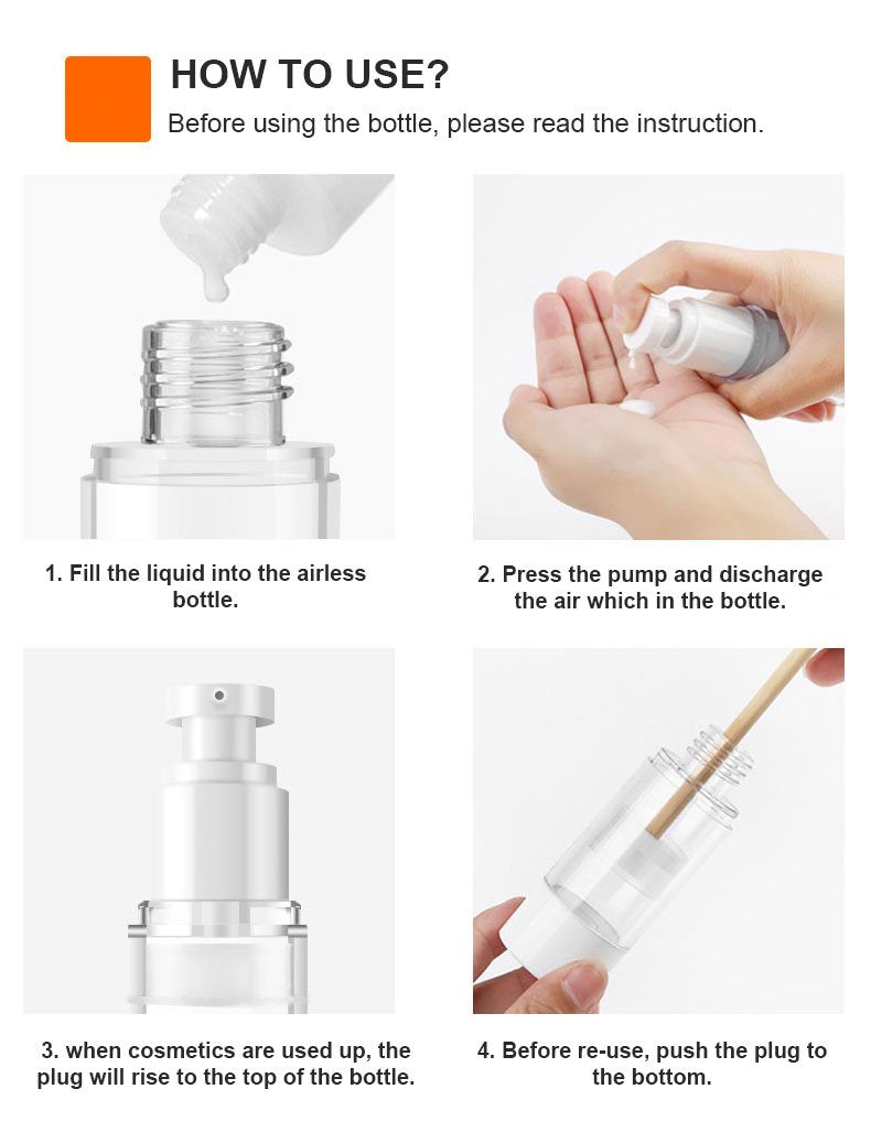 LONGWAY 1 Oz 30ml Clear Airless Cosmetic Cream Pump Bottle Travel Size Dispenser Refillable Containers/Foundation Travel Pump Bottle for Shampoo (Pack of 6)