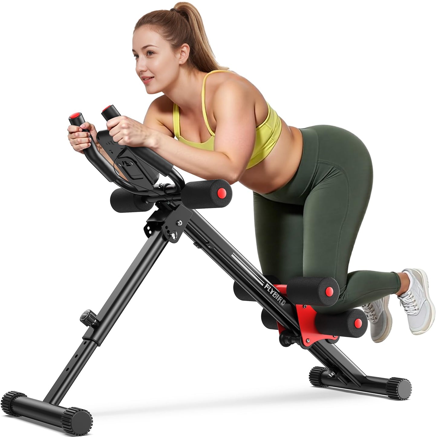 FLYBIRD Ab Workout Equipment, Adjustable Ab Machine Full Body Workout for Home Gym, Strength Training Exercise Equipment for Body Shaping Foldable Waist Trainer Suitable for Beginner Red