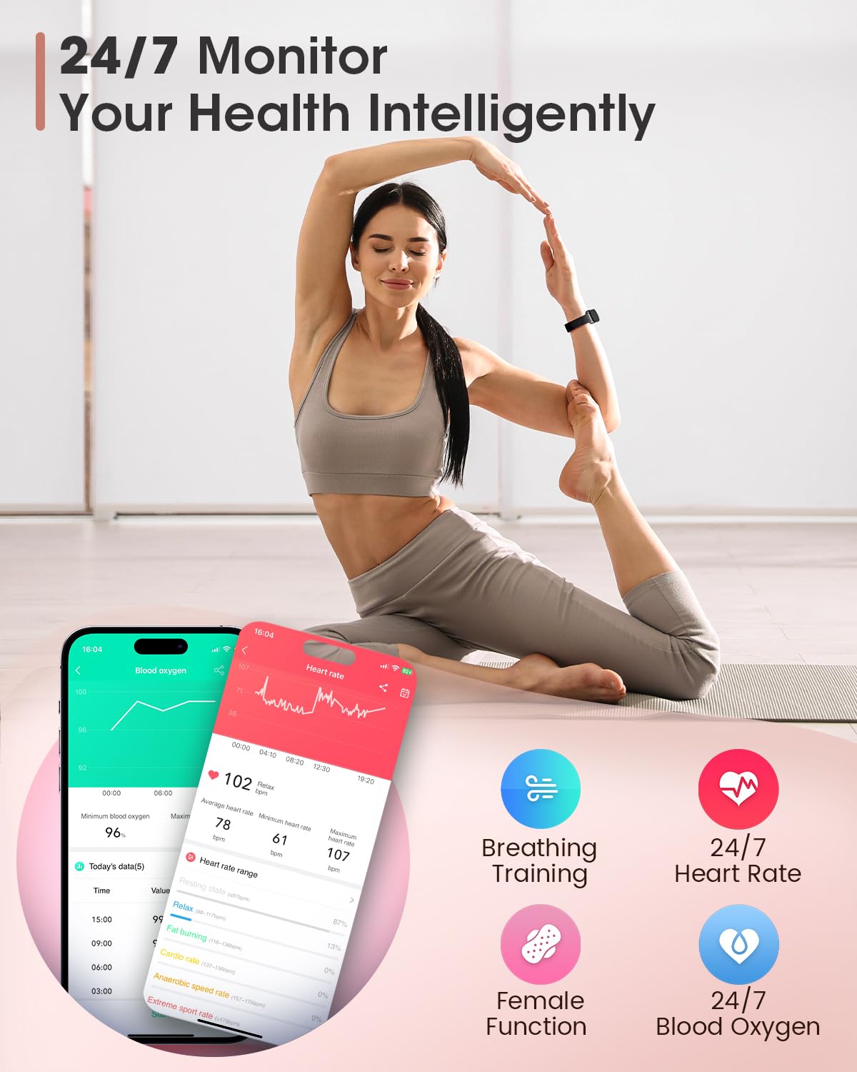 Fitness Tracker, Smart Watches for Women Men with Heart Rate/SpO2/Sleep Monitor, IP68 Waterproof Fitness Watches for Women Men, Step Tracker & Smart Watch for Android iPhone,Pedometer Watch, Gift