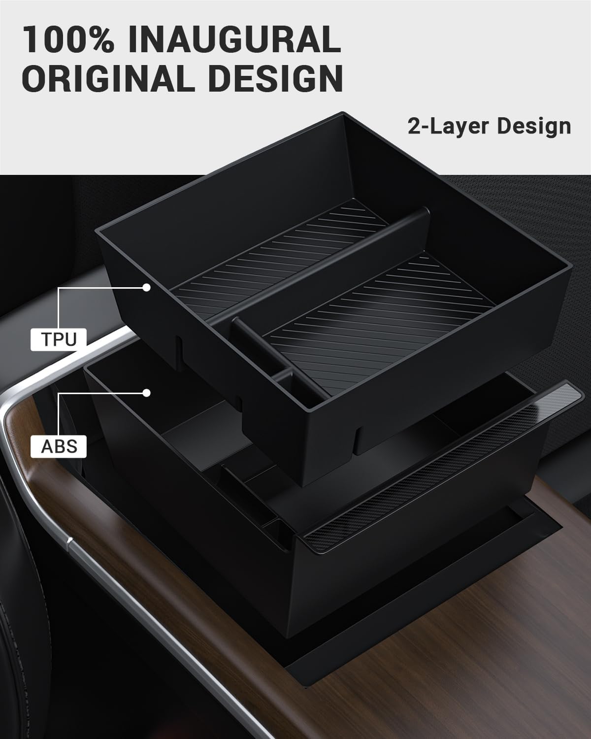 BASENOR Upgraded 2022-2025 Tesla Model S Model X Center Console Organizer Tray(Carbon Edition), Armrest Storage Box for Model S/Model S Plaid Model X/Model X Plaid Interior Accessories