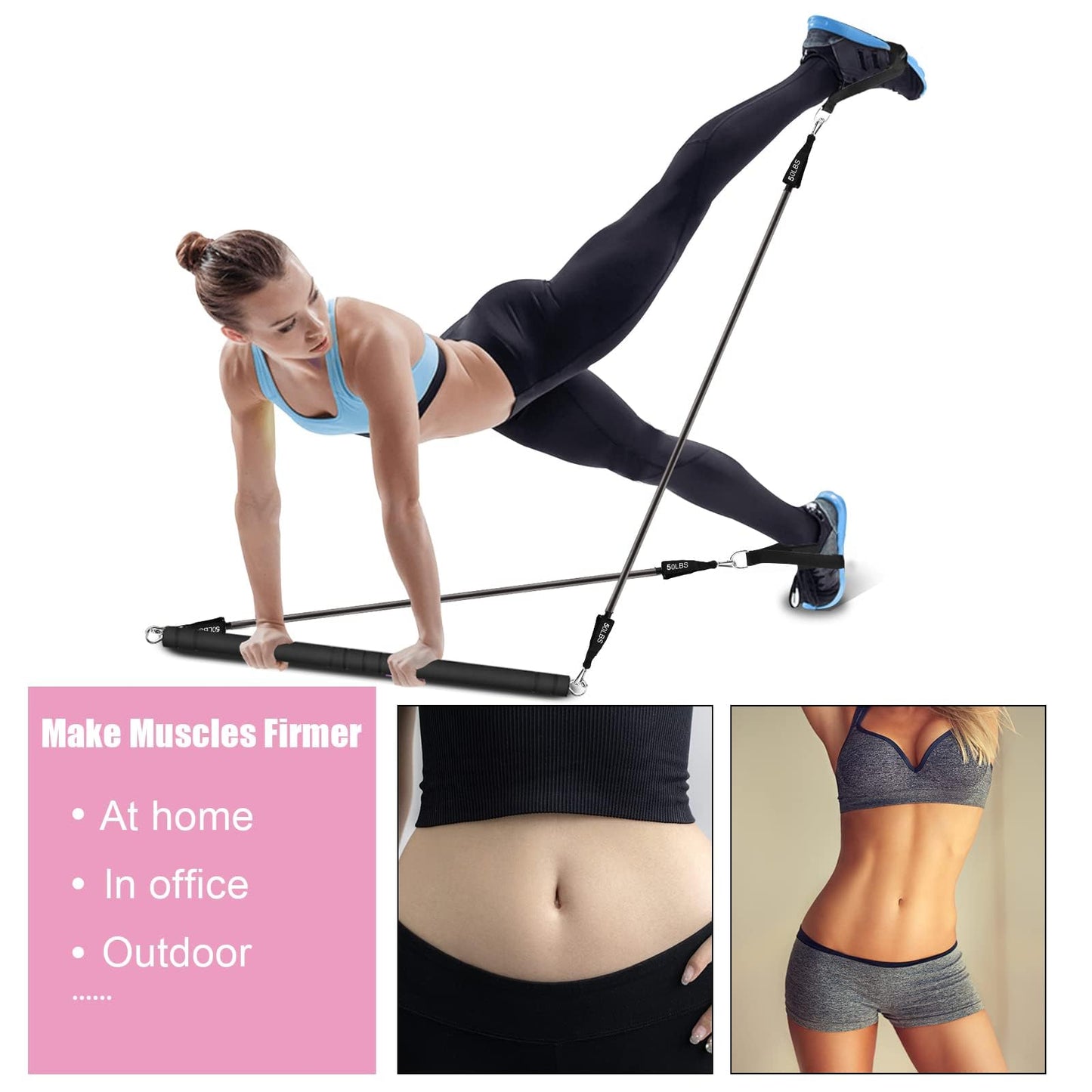Pilates Bar Kit with Resistance Band-Multifunctional Portable Weighted Exercise Pilates Bar, Home Gym with Beginner Workout Equipment, Yoga Set for Full Body