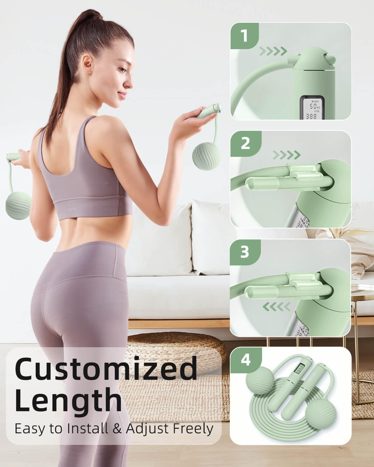 YOTTOY Cordless Jump Rope with Counter - Ropeless Jump Rope 2 In 1 with Large Cordless Ball-Weighted Jump Rope for Women with LCD Display and Tangle-Free-Ideal for Cardio, Crossfit, and HIIT Workouts
