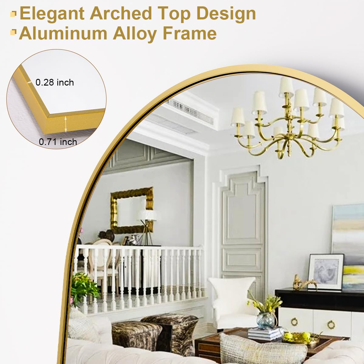 HARRITPURE 64"x21" Arched Full Length Mirror Free Standing Leaning Hanging Mounted Mirror Aluminum Frame Modern Simple Home Decor for Living Room Bedroom Cloakroom, Gold