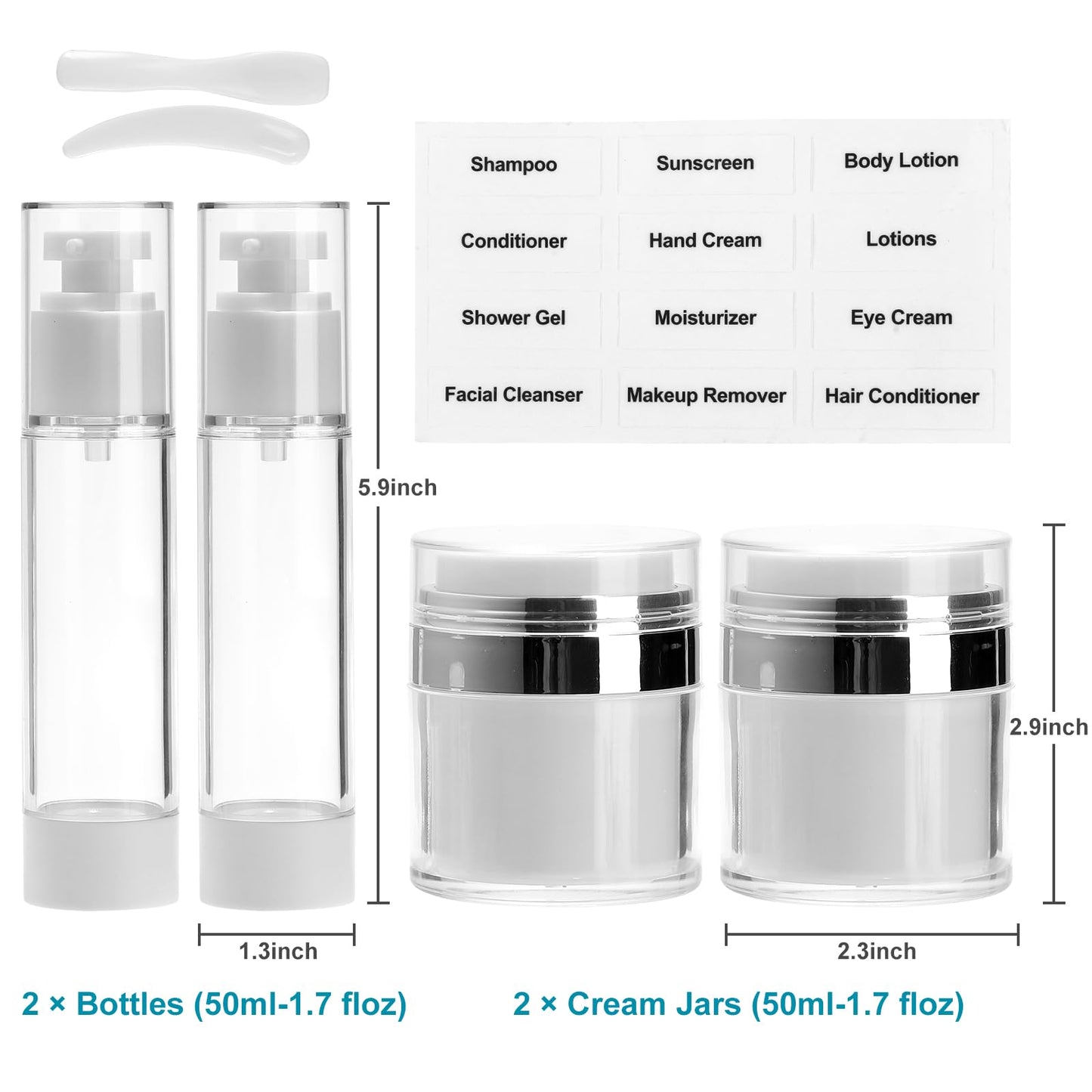 Bubimon 7 Pack Airless Pump Jars, 1.7oz/50ml Cosmetic Containers, Leak Proof Refillable, Cream Jar, Vacuum Bottle for Cream Lotion, Toiletries, Shampoo, Body Wash