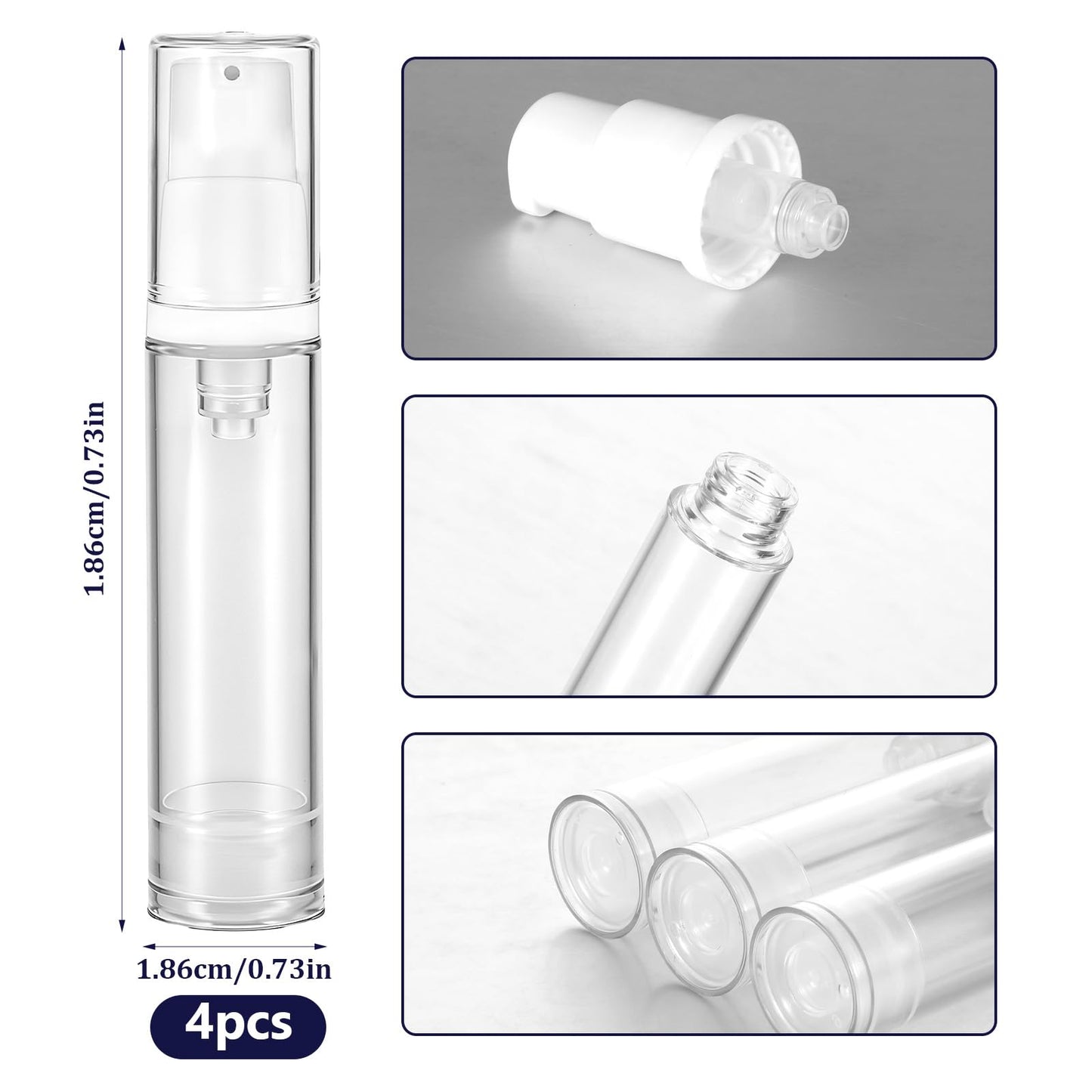 4 Pcs Empty Airless Pump Bottles, Refillable Clear Travel Pump Bottle Lotion Container Vacuum Cosmetic Container Press Pump Bottle for DIY Foundation Gel Lotion Moisturiser Shampoo Toiletry(10ml)