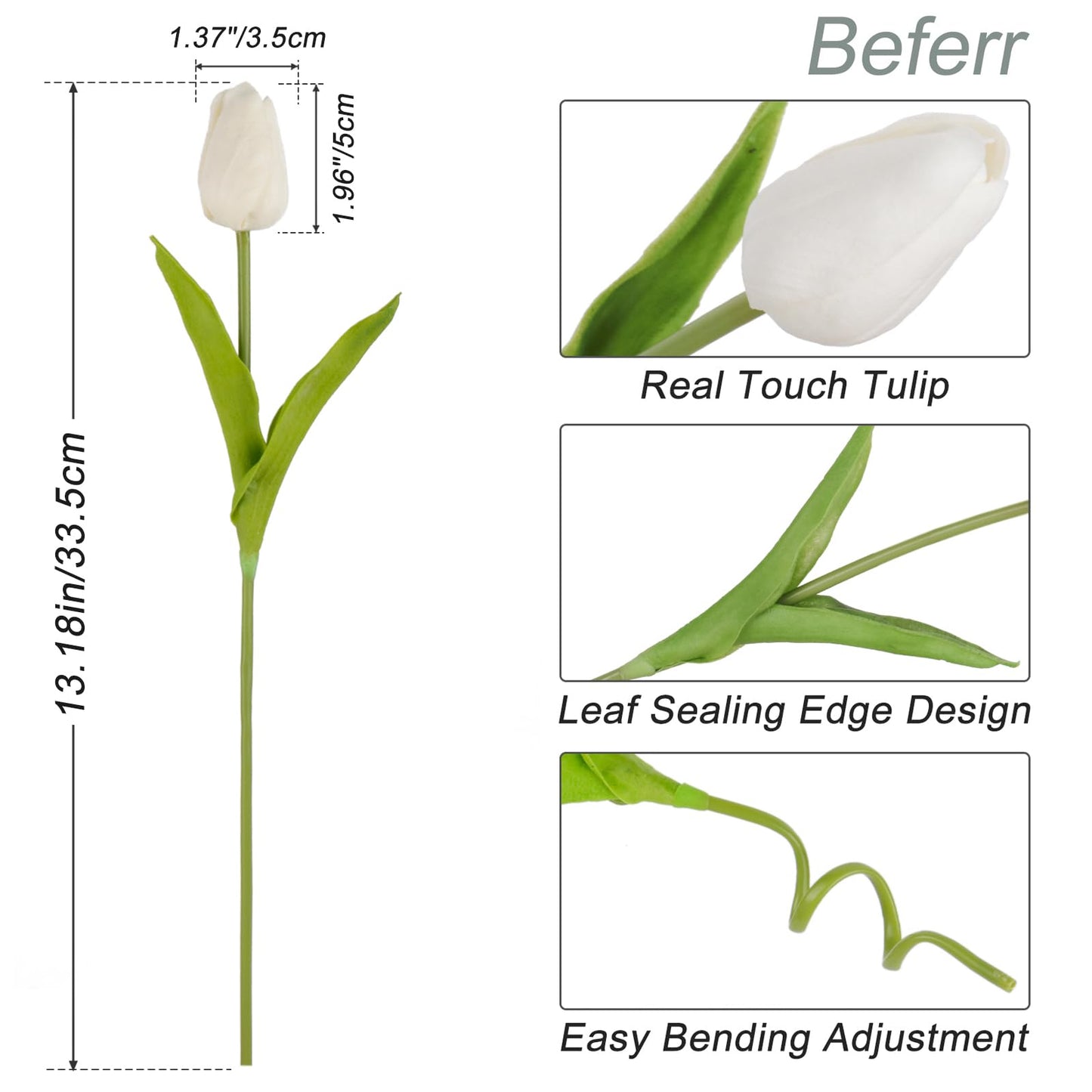Beferr White Tulips Artificial Flowers 18Pcs Faux Silk Tulip Real Touch Tulip Fake Flowers Bouquets Arrangements for Easter Spring Flowers Valentine’s Day Mother's Day Flower Gifts Home Table Decor