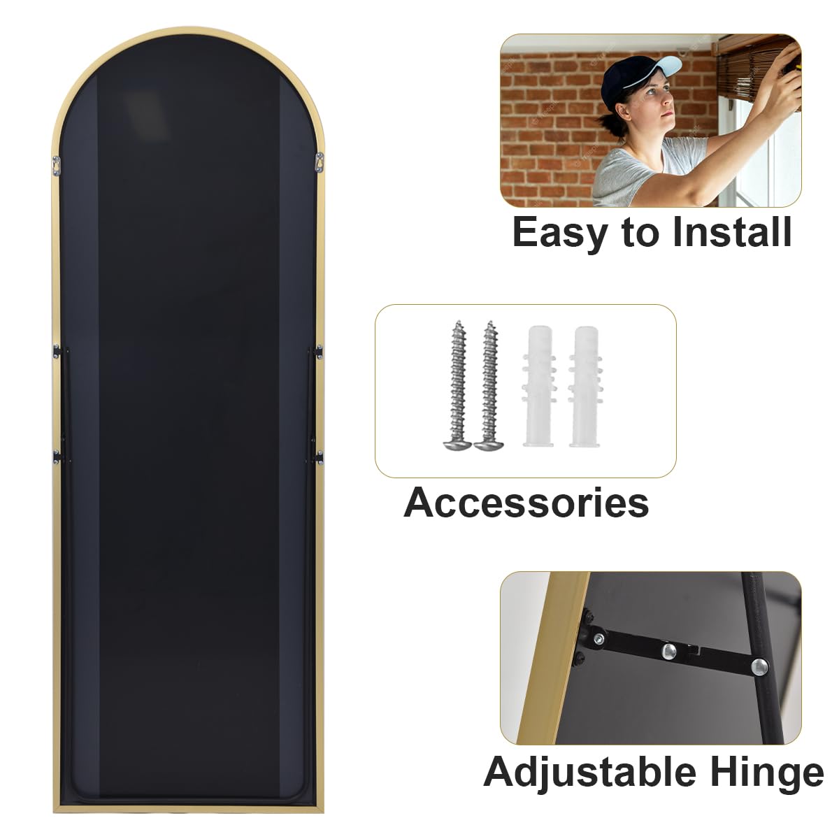 HARRITPURE 64"x21" Arched Full Length Mirror Free Standing Leaning Hanging Mounted Mirror Aluminum Frame Modern Simple Home Decor for Living Room Bedroom Cloakroom, Gold