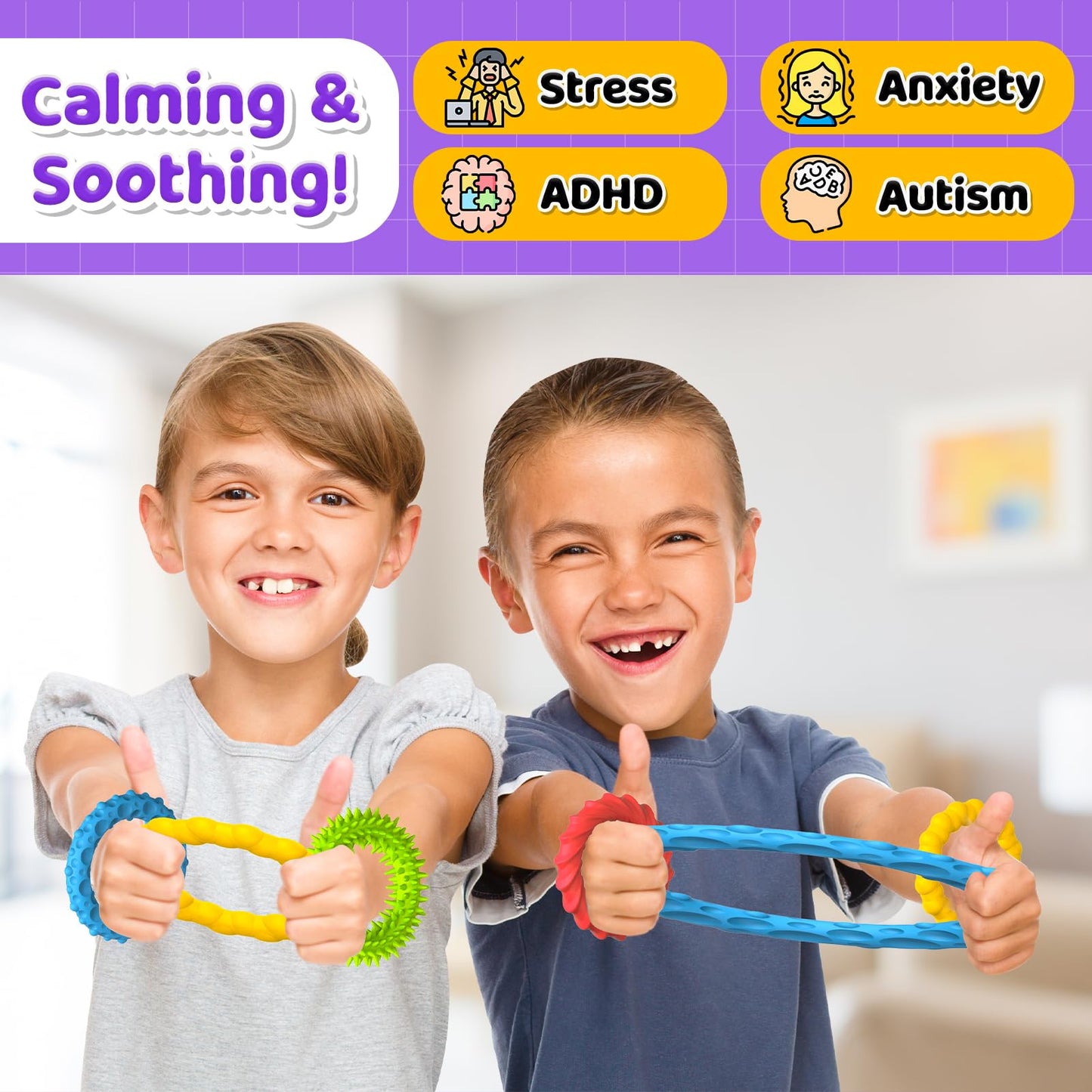 Sensory Fidget Toys for Kids Adults - 4 Pack Stretchy Fidget Bracelet | Texture & Calming Autism Sensory Toys for Special Needs Autistic Children | Calm Down Toy for Toddler Girls Boys