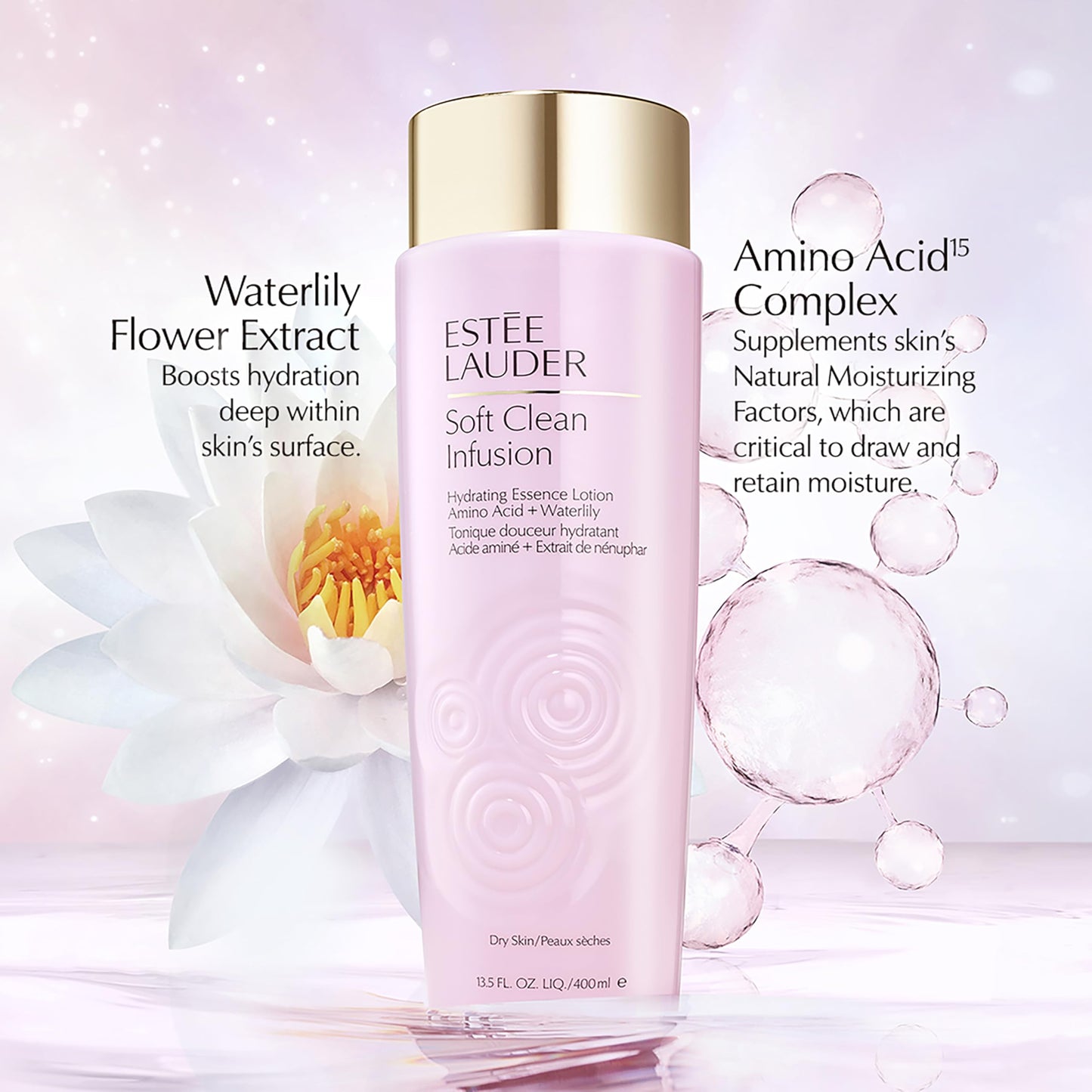 Estée Lauder Soft Clean Infusion Hydrating Skin Essence Face Lotion with Amino Acid + Waterlily, 13.5 Fl Oz