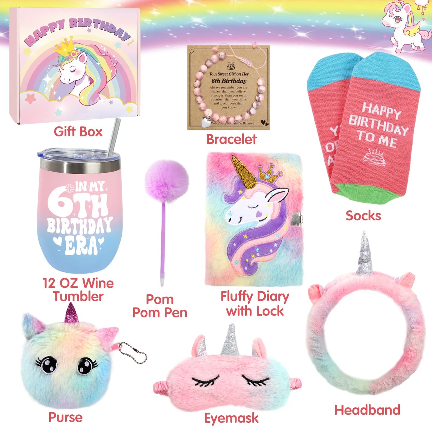 Birthday Gifts for Girls,6 Year Old Girl Birthday Gift Ideas,Kids Gifts with 12 OZ Wine Tumbler,Diary,Headband,Eye Mask,Christmas Gifts for Little Girls