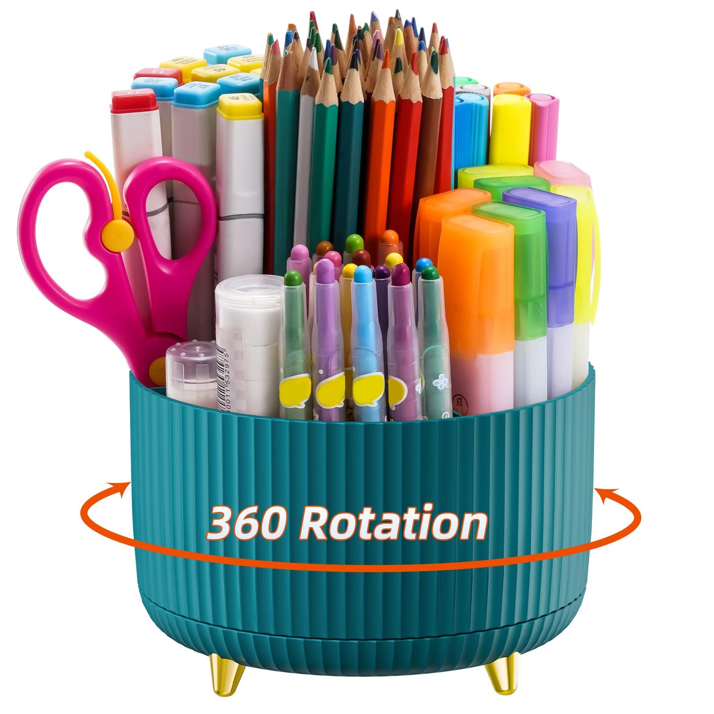 Marbrasse Desk Organizer, 360-Degree Rotating Pen Holder for Desk, Desk Organizers and Accessories with 5 Compartments Pencil Organizer, Art Supply Storage Box Caddy for Office, Home(Green)
