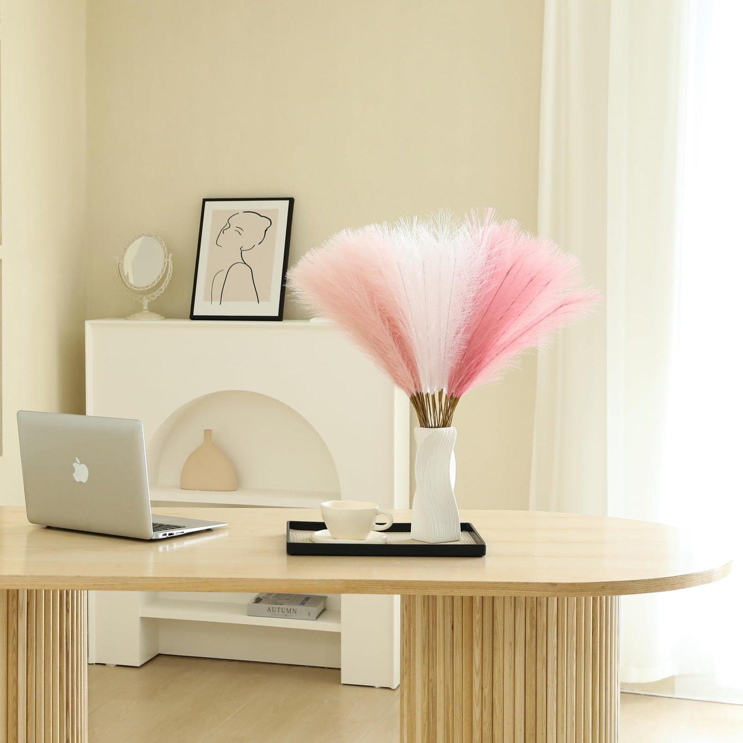 Wertuirk 60pcs Faux Pampas Grass - 24 Inch Pink Pampas Grass Home Decor, Artificial Colored Pompas Grass for Room Decor, Wedding Centerpieces and Baby Shower Decorations (Blush & White & Pink)