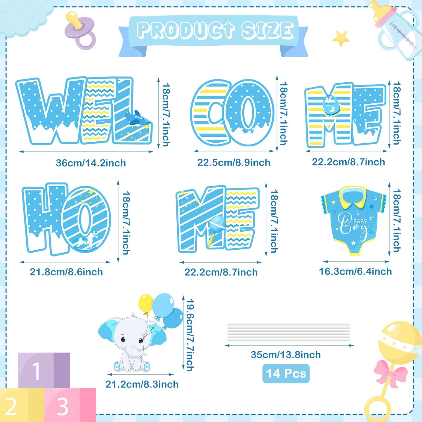 Welcome Home Baby Boy Decorations 7 Pieces Welcome Baby Boy Yard Sign with Stakes Blue Gender Reveal Lawn Sign for Baby Shower Party Supplies Newborn Announcement Outdoor Lawn Garden Yard Decor