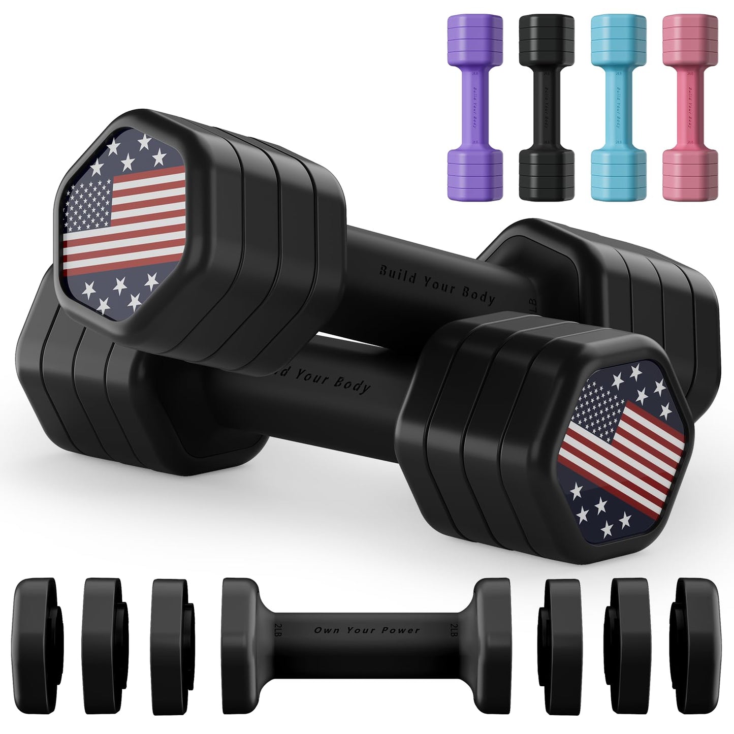 Zempox Adjustable Dumbbell Set of 2, 4 in 1 Hand Weights for Women at Home, 5 lb Weights Dumbbells set of 2, Each 2lb 3lb 4lb 5lb with TPU Soft Rubber Handle for Home Gym Exercise Training, Black