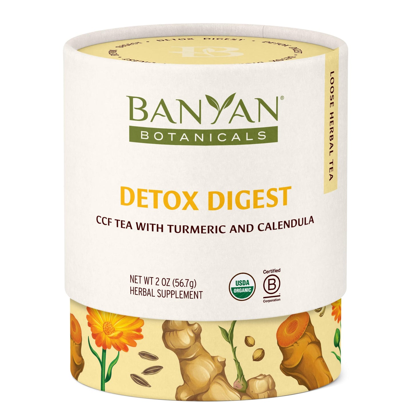 Banyan Botanicals Organic Detox Digest CCF Tea, 2 oz - Herbal Loose Leaf Tea with Turmeric & Ginger for Digestion & Cleansing - Non-GMO, Sustainably Sourced, Caffeine Free