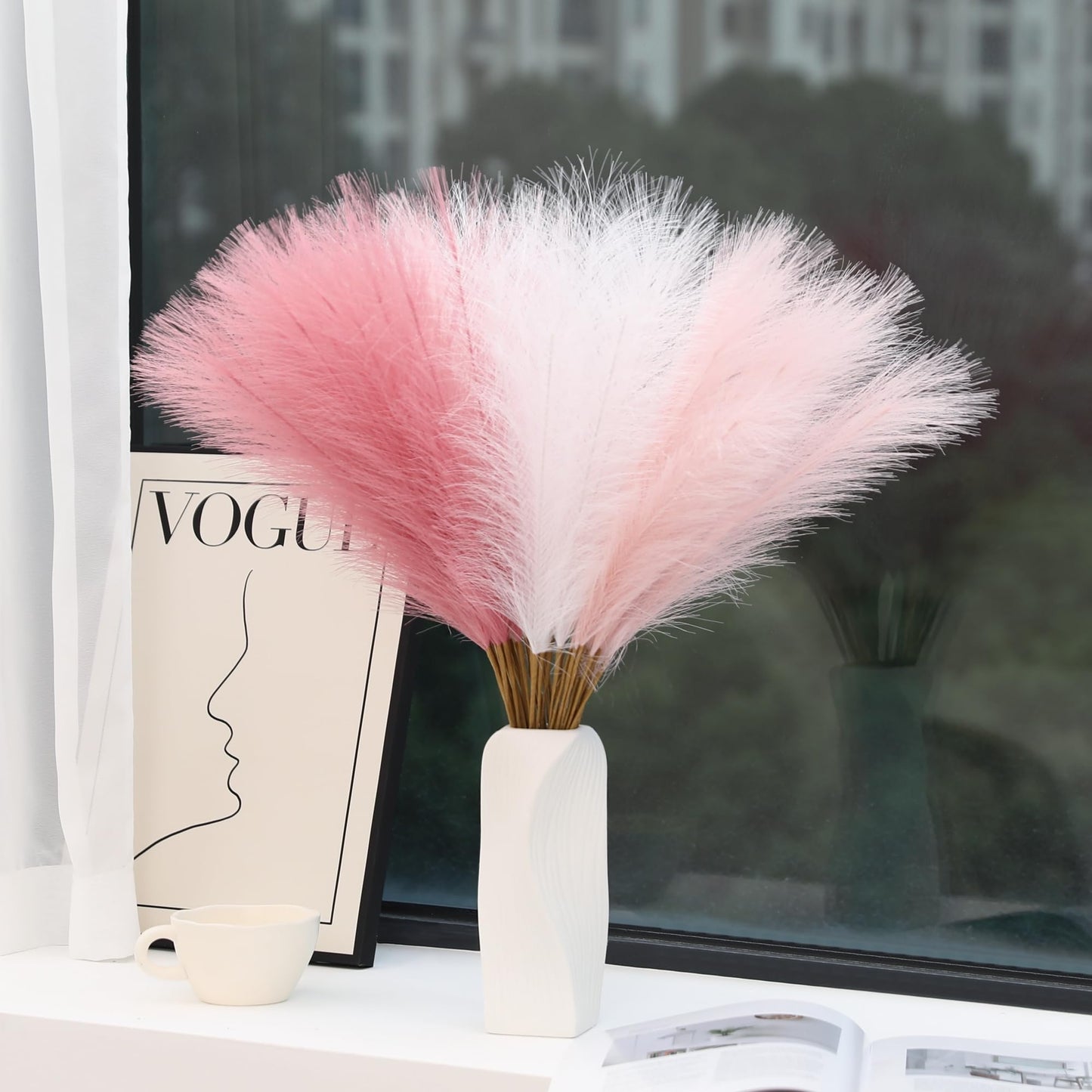Wertuirk 60pcs Faux Pampas Grass - 24 Inch Pink Pampas Grass Home Decor, Artificial Colored Pompas Grass for Room Decor, Wedding Centerpieces and Baby Shower Decorations (Blush & White & Pink)