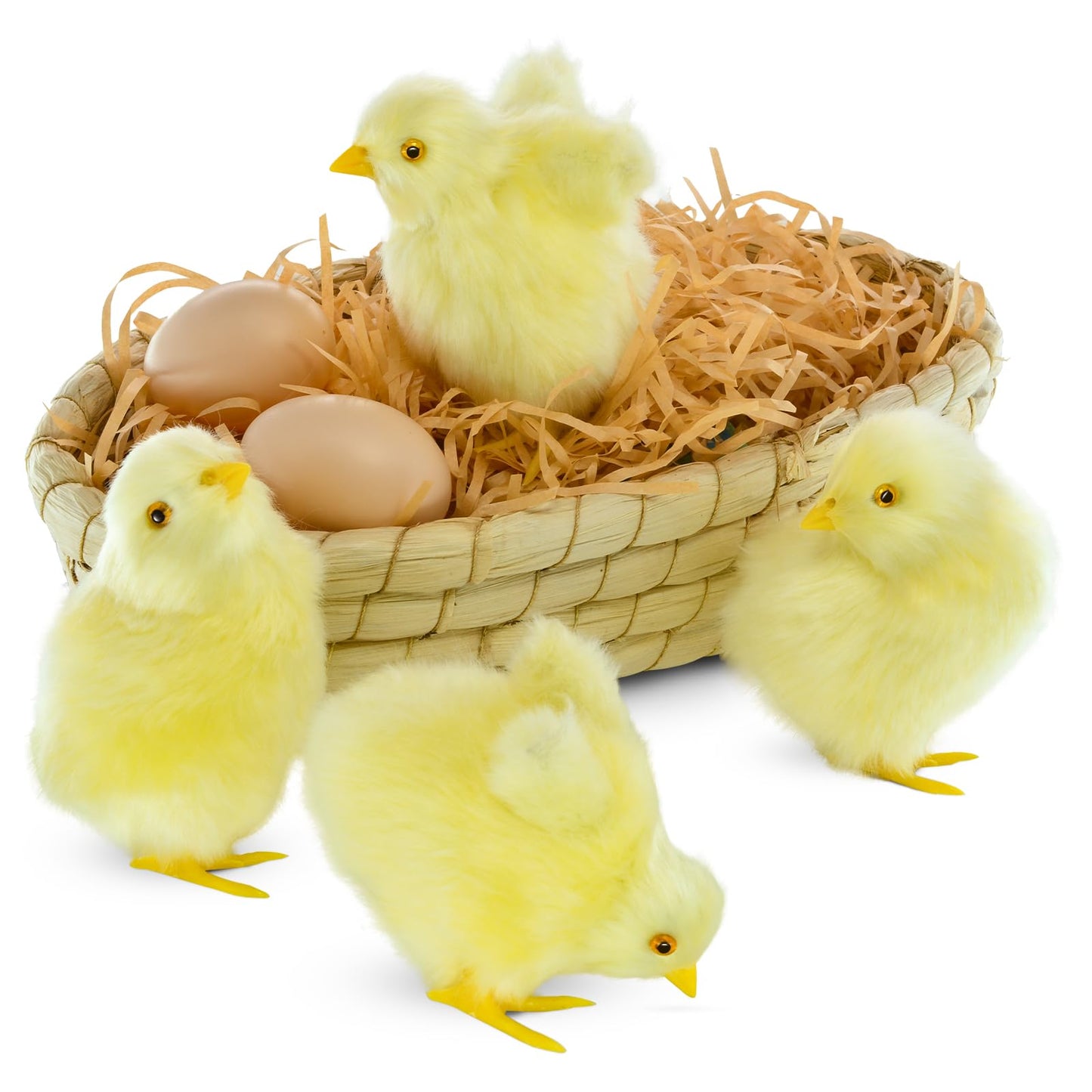 bvdtitb Baby Chick 7 Set, Simulated Chicken Sound Figurine Lifelike Stuffed Farm Animal, Realistic Chicken Plush Easter Chicks Photography Props Home Decor Chirping Furry Little Chicken Birthday Gift