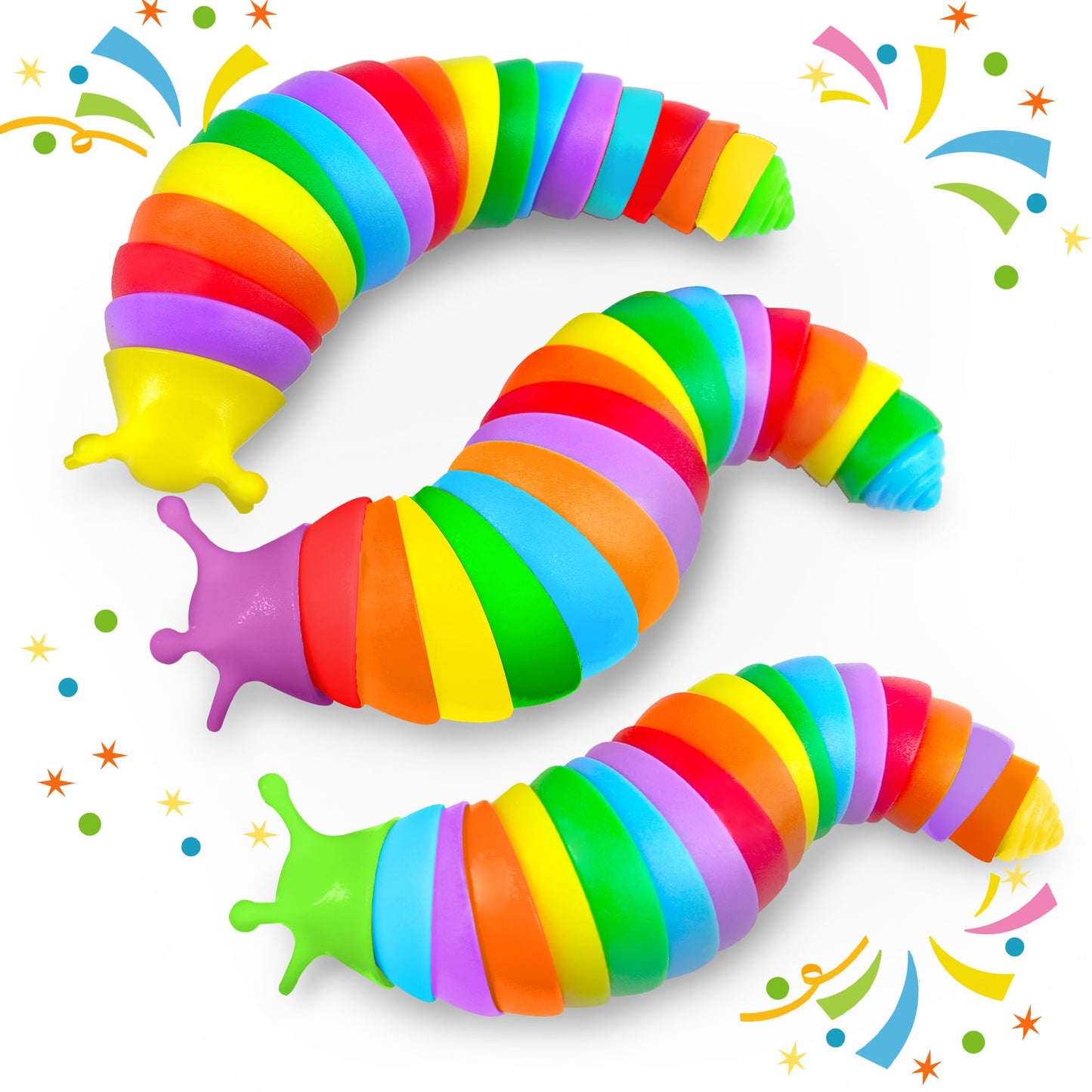 3PCS Sensory Fidget Slug Toys Pack, Easter Basket Stuffer for Toddler Kids Figette Worm for Adults Stress Relief ASMR Figit for Autism ADHD Autistic Caterpillar Travel Stim Toys Gifts for Boys Girls