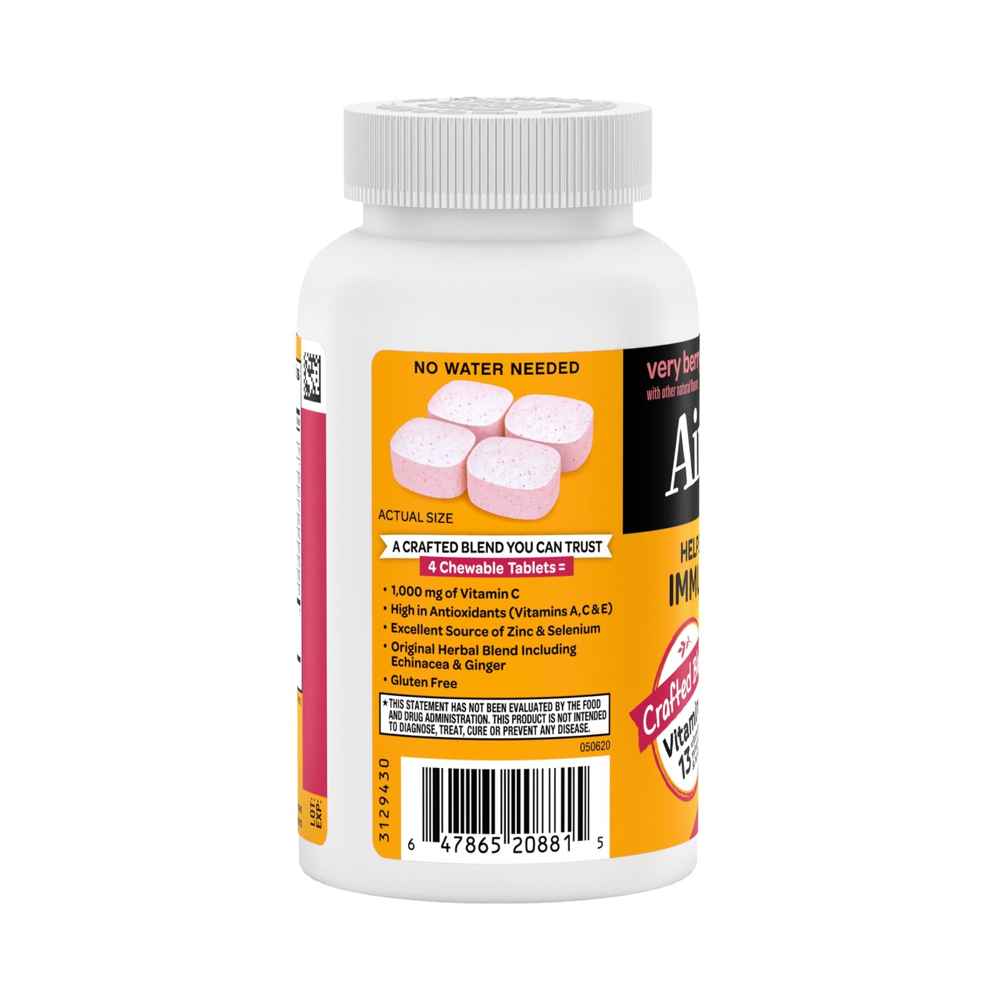 Airborne 1000mg Vitamin C with Vitamin D & Zinc, Multivitamin Immune Support Supplement, Antioxidants Vitamins A C & Vitamin E, 116 Chewable Tablets, Very Berry Flavor