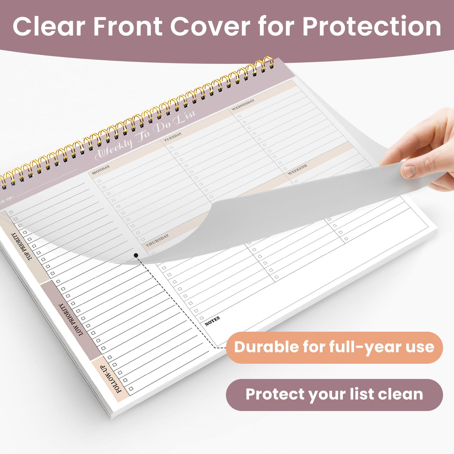 Weekly To Do List Notepad with 52 Undated Sheets(8.5"×11")- Undated Weekly Planner Notepad for Office Desk Accessories and Supplies - Midnight Lilac