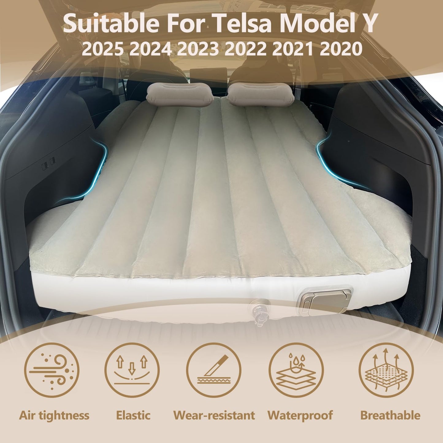 Focmot for Tesla Model Y Air Mattress, Self Inflating Car Camping Mattress with Wireless Charging Air Pump, 2 Pillows, Storage Bag, Sleeping Mat for Tesla Model Y Accessories 2020-2024 2025