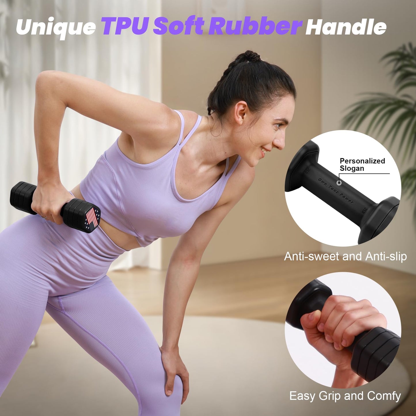 Zempox Adjustable Dumbbell Set of 2, 4 in 1 Hand Weights for Women at Home, 5 lb Weights Dumbbells set of 2, Each 2lb 3lb 4lb 5lb with TPU Soft Rubber Handle for Home Gym Exercise Training, Black