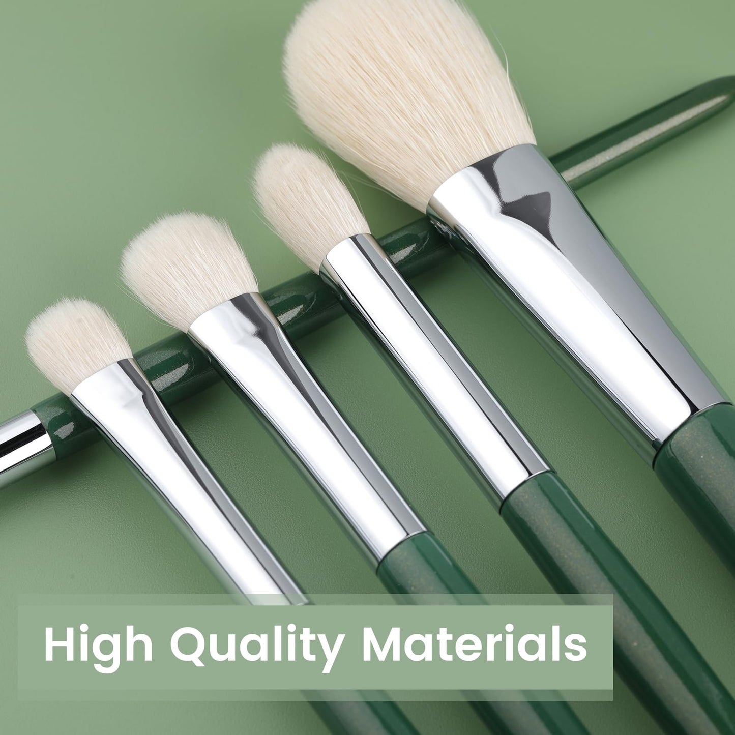 Natural Goat Hair Makeup Brushes Set Labeled 9 Piece Face and Eye Brush Set Ultra soft hair Foundation, Concealer, Blush, Contour, Blending, Eyeshadow Kabuki travel makeup brush set (green)